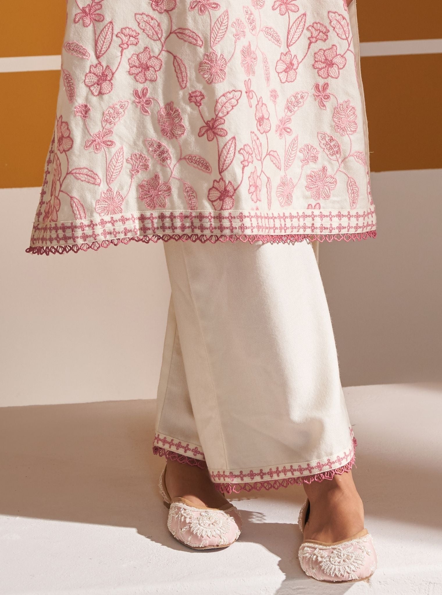 Mulmul Wool Clare Off White Kurta With Mulmul Wool Clare Off White Pant