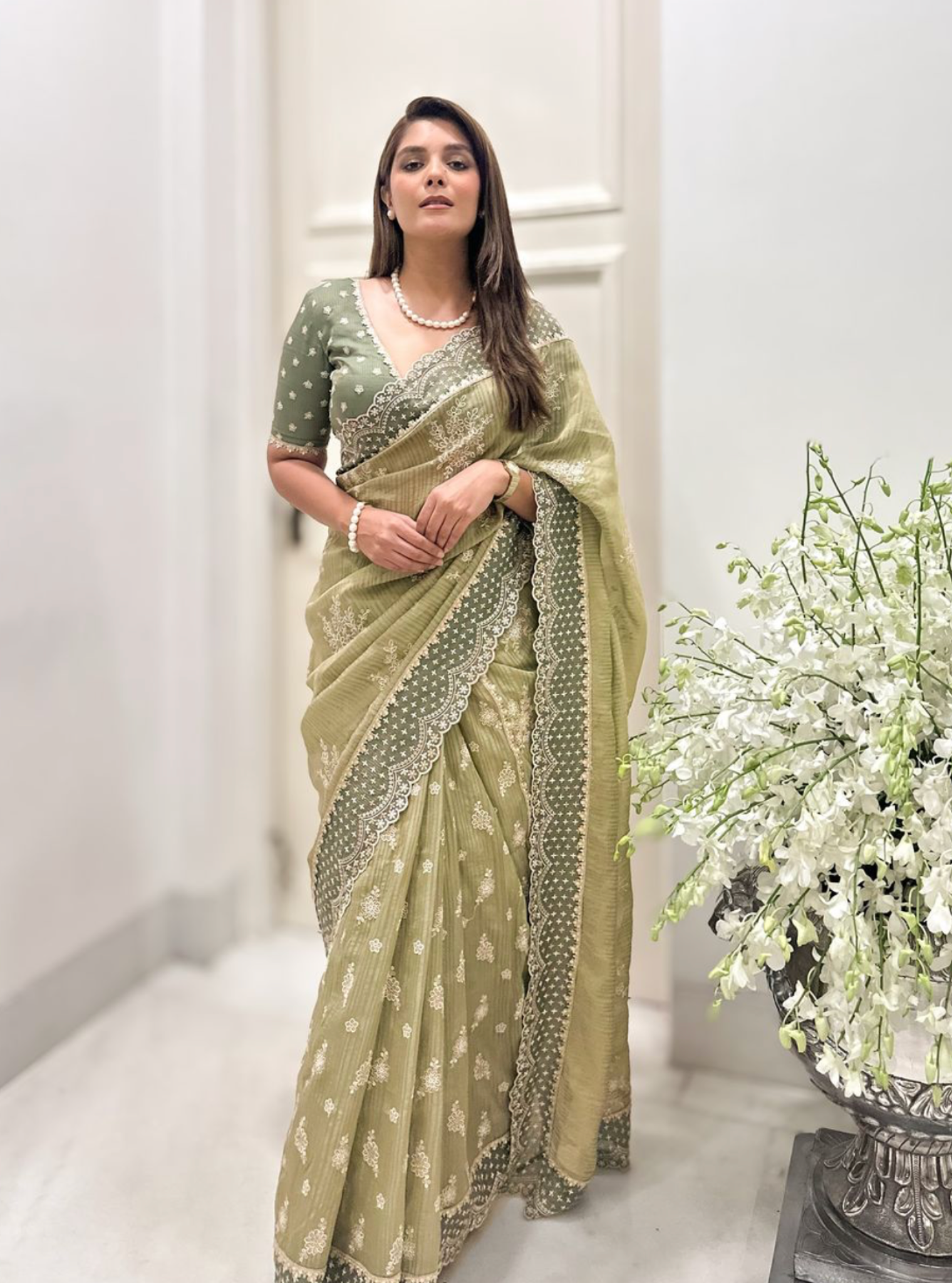 Mulmul Banarsi Aniyah Moss Green Saree