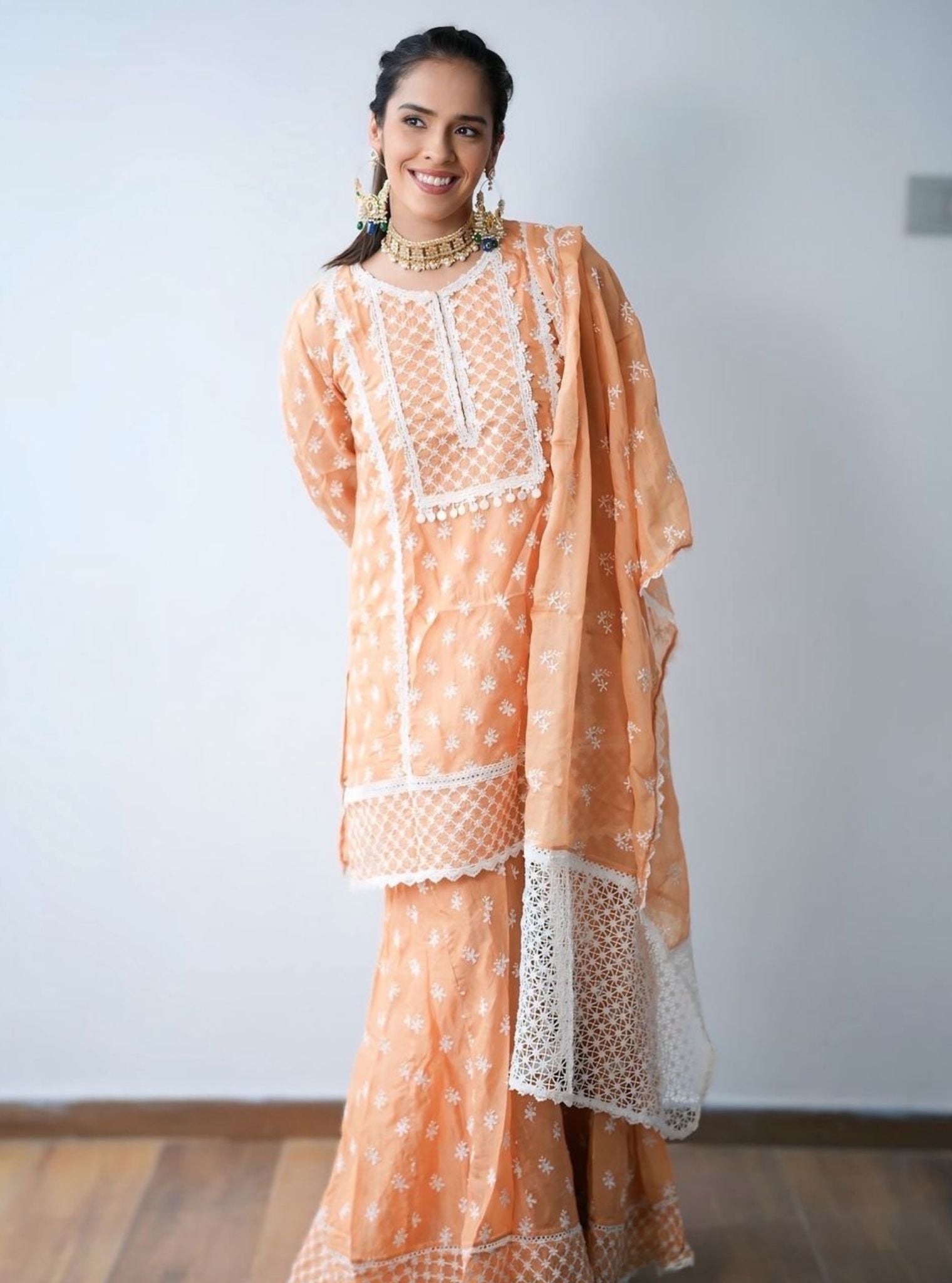 Mulmul Organza Raaga Orange Kurta With Mulmul Organza Raaga Orange Pant