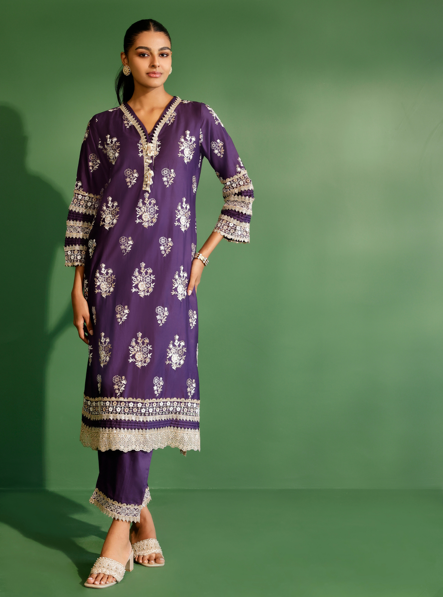 Mulmul Pima Satin Nalin Purple Kurta With Mulmul Pima Satin Nalin Purple Pant