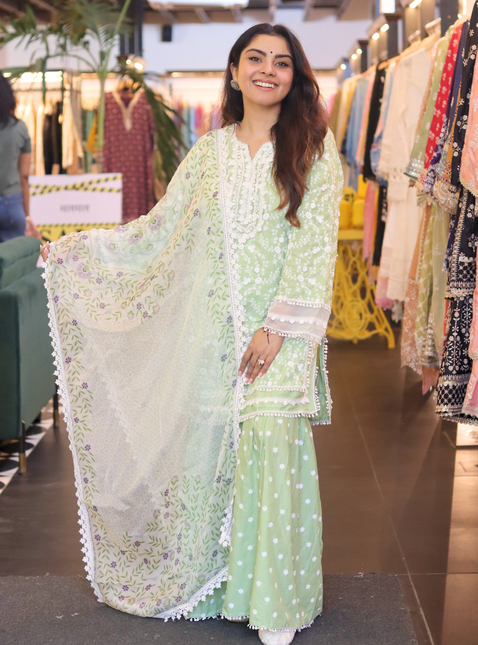 Mulmul Cotton Kanji Green Kurta With Kanji Green Garara