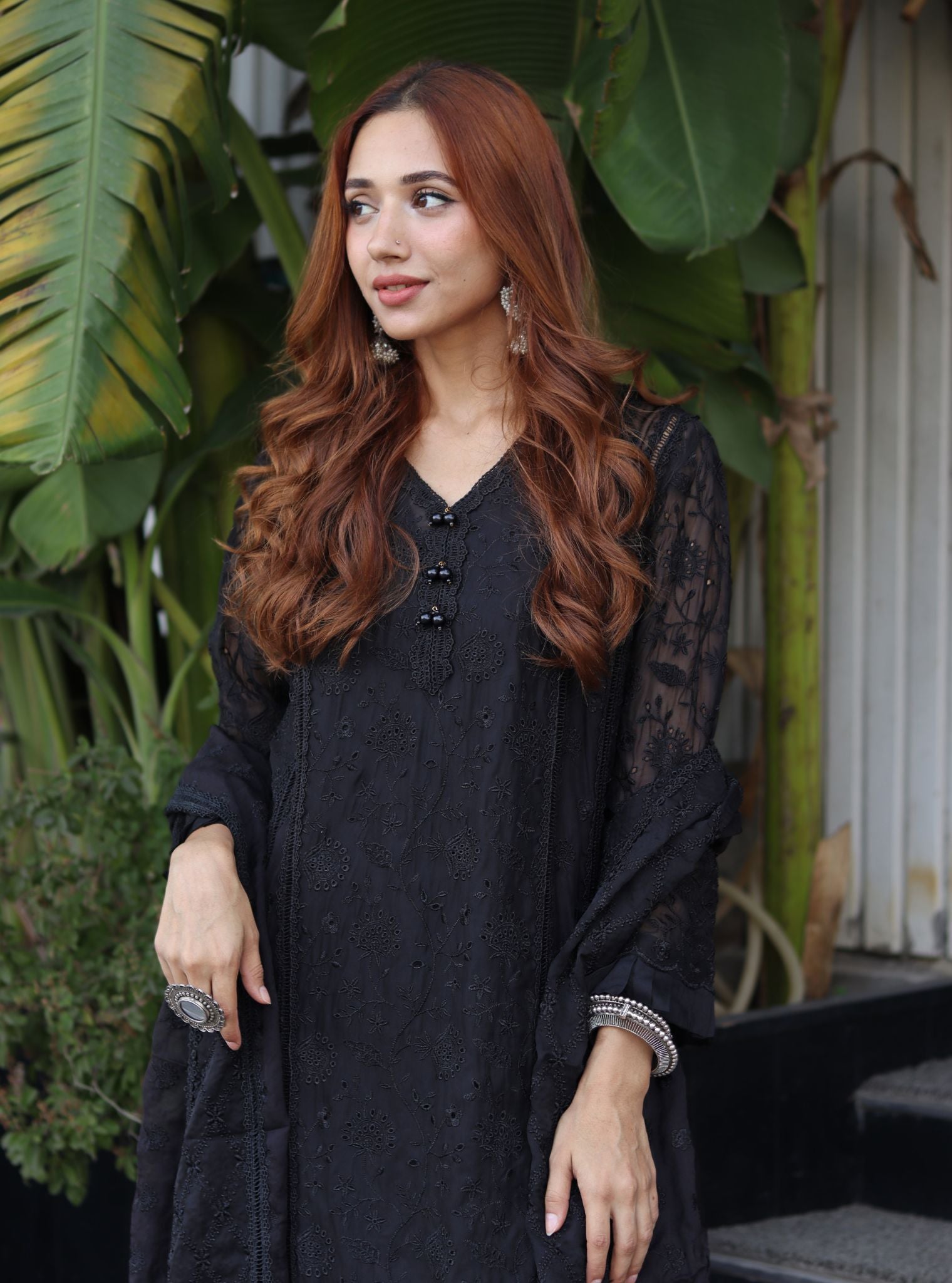 Mulmul Organza Dorset Black Kurta With Cotton Dorset Black Pant