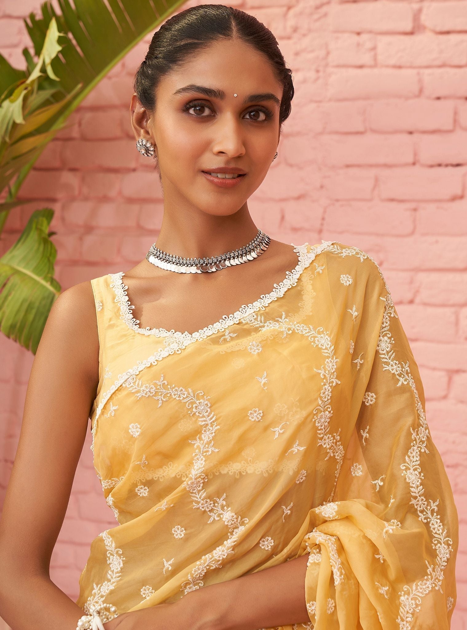 Mulmul Organza Kolli Yellow Saree