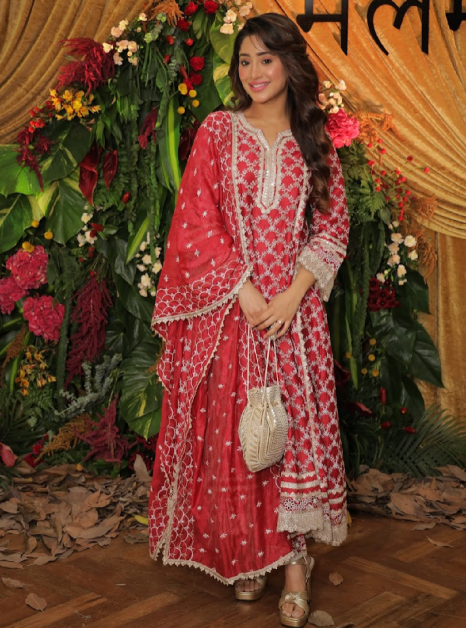 Mulmul Pima Satin Caem Red Kurta With Mulmul Pima Satin Caem Red Pant