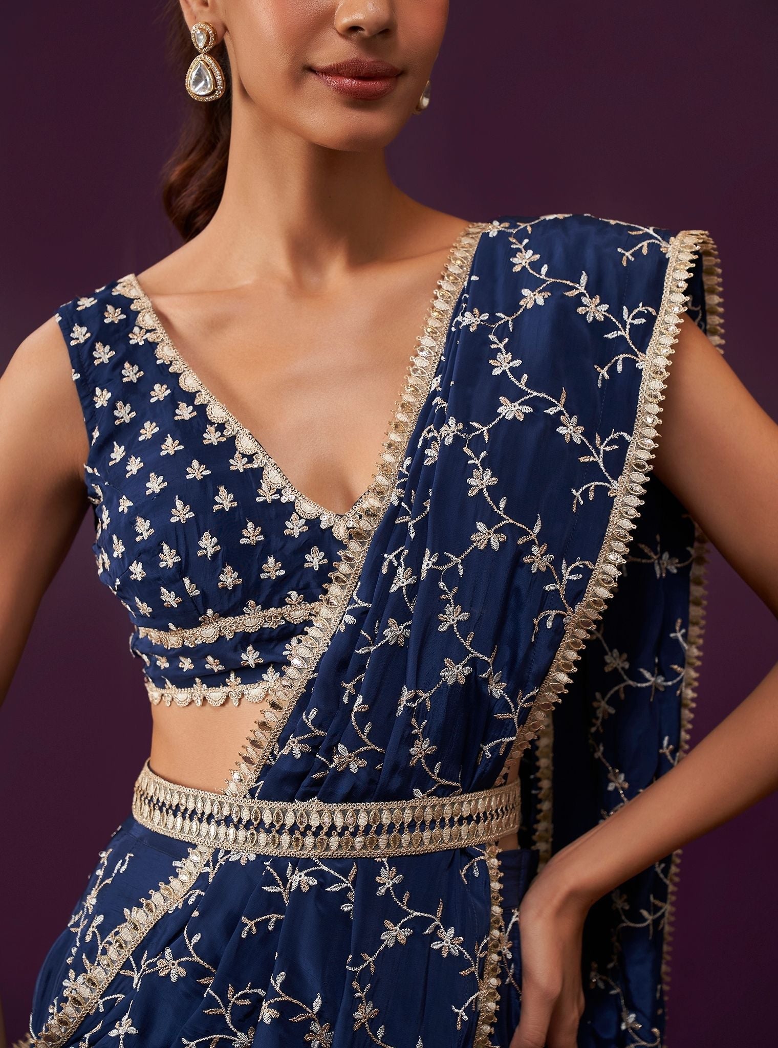 Mulmul Crepe Ayana Navy Saree