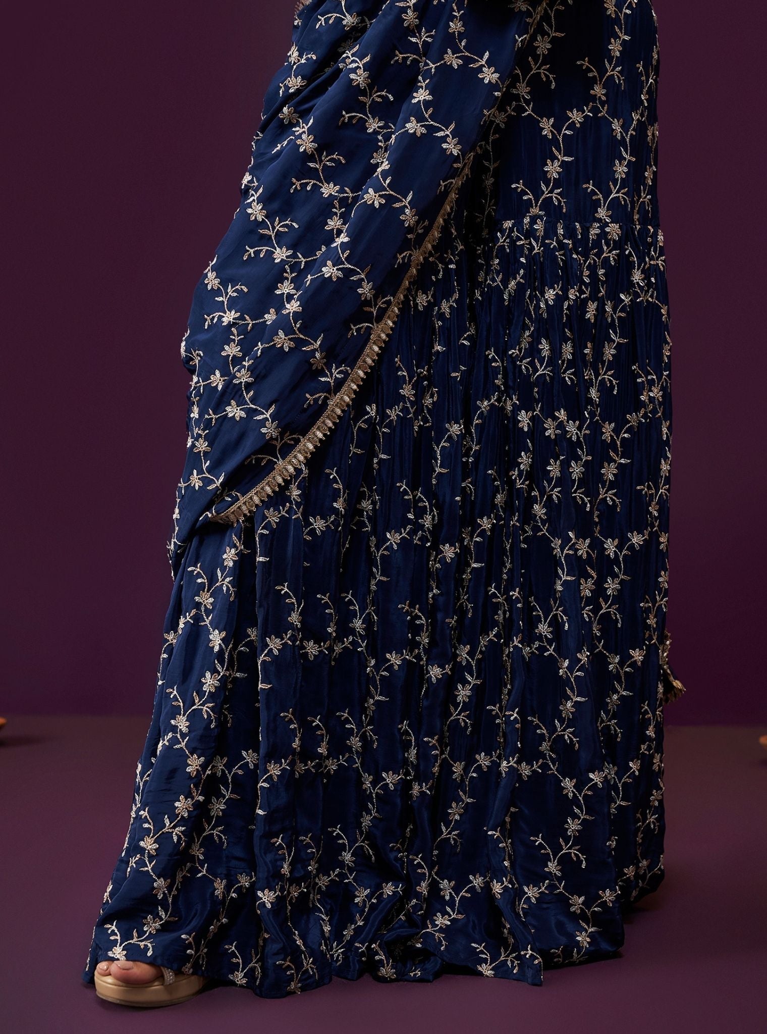 Mulmul Crepe Ayana Navy Saree