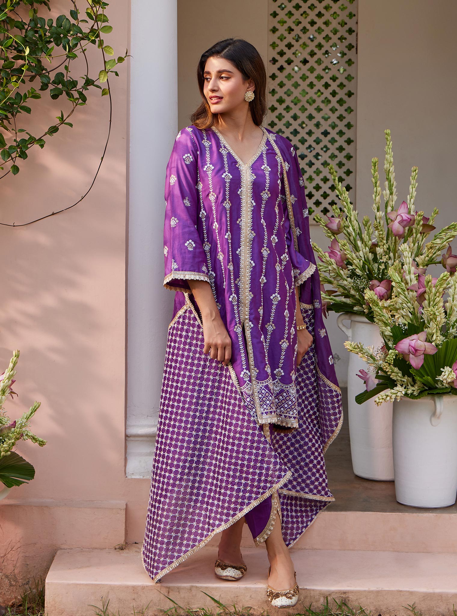 Mulmul Pima Suvasi Purple Kurta with Mulmul Pima Suvasi Purple Pant