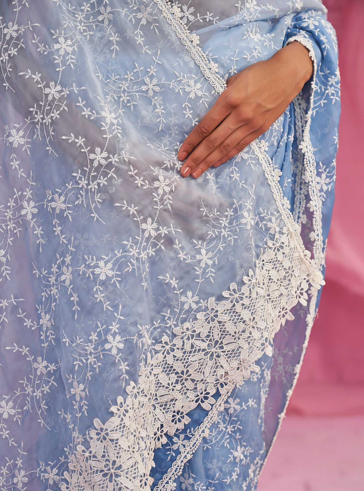 Mulmul Ombre Organza Quinn Blue Saree