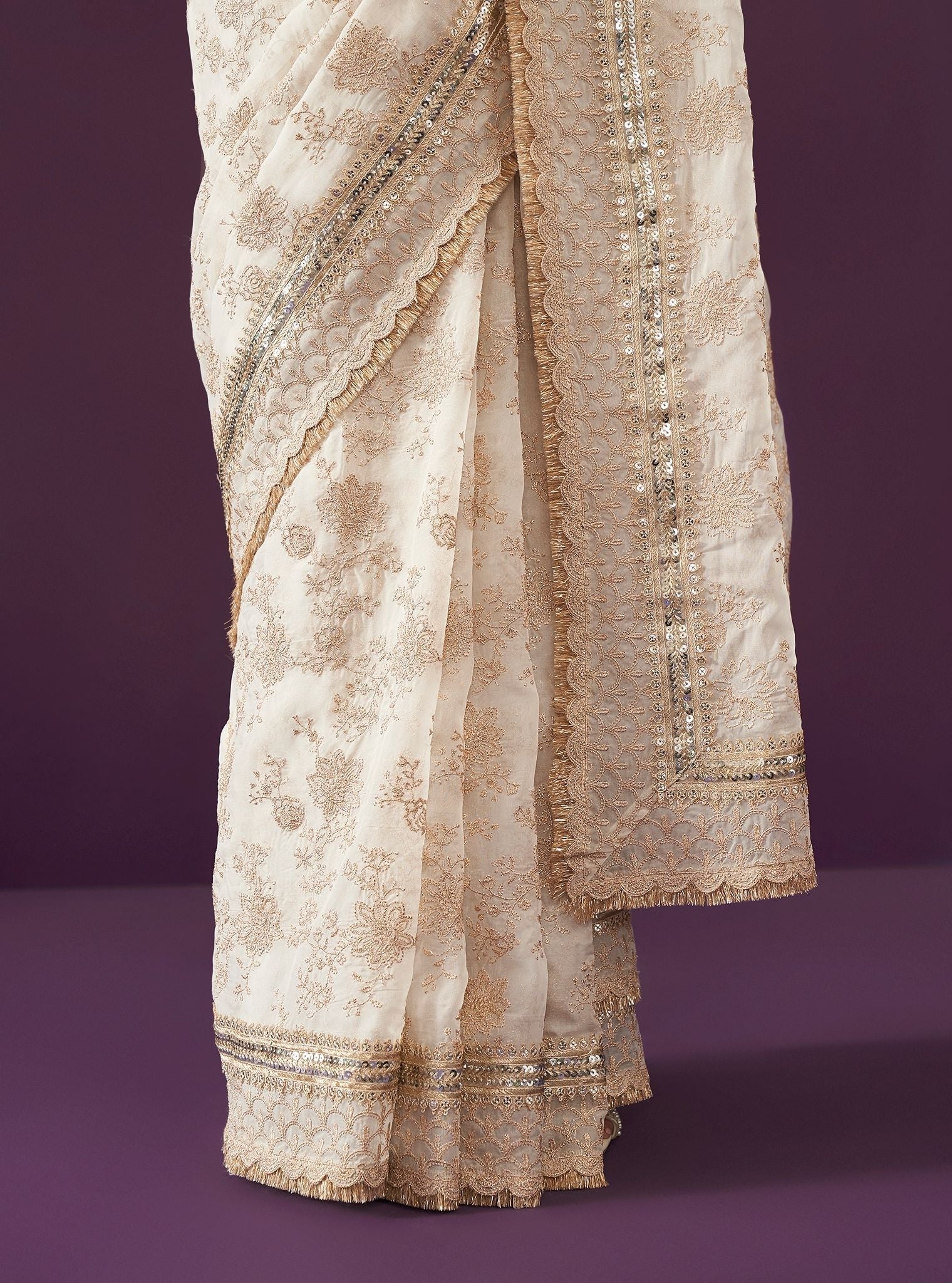 Mulmul Organza Kamon Off White Saree