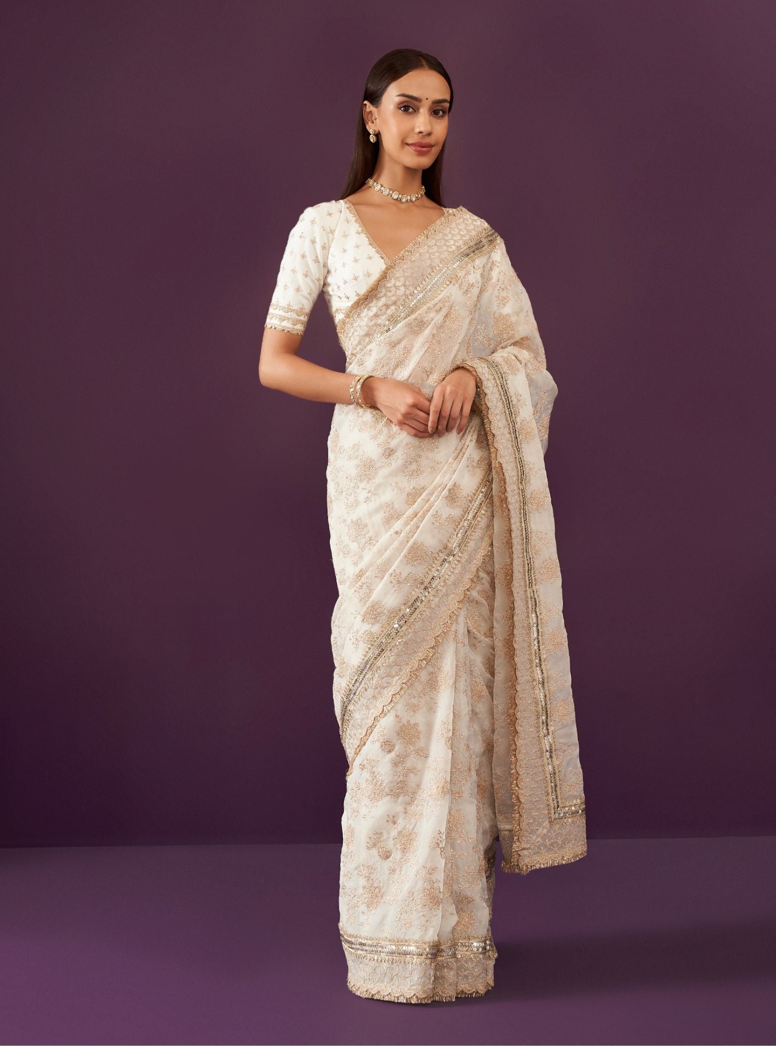 Mulmul Organza Kamon Off White Saree