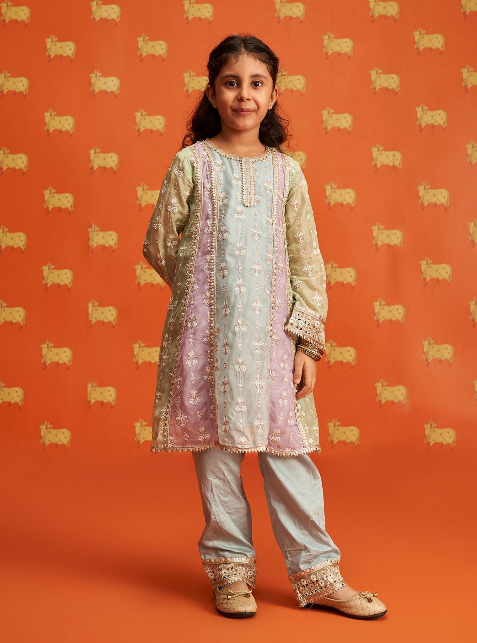 Mulmul Organza Zina Light Blue Kurta With Mulmul Pima Zina Light Blue Pant