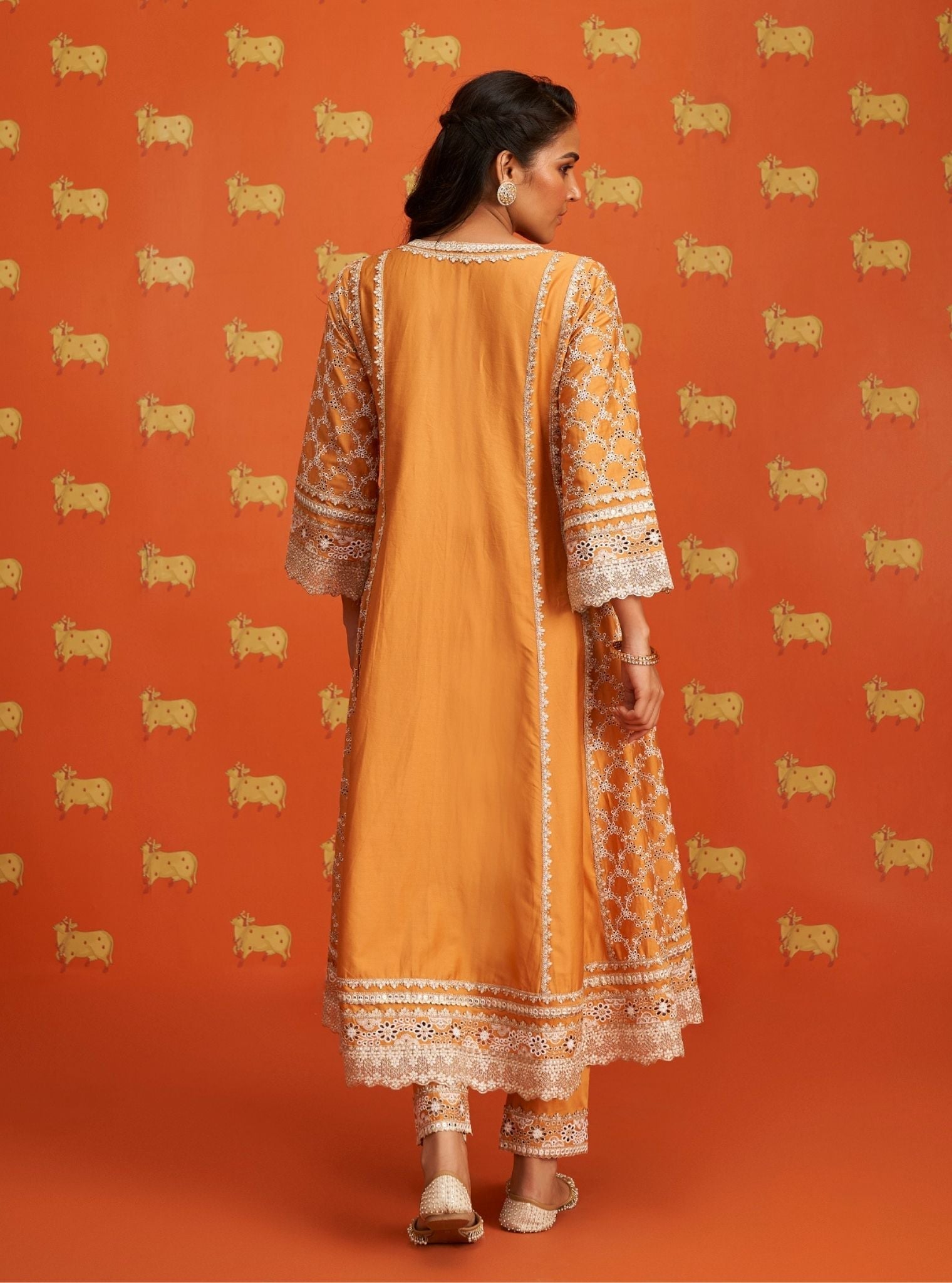 Mulmul Pima Satin Caem Orange Kurta With Mulmul Pima Satin Caem Orange Pant