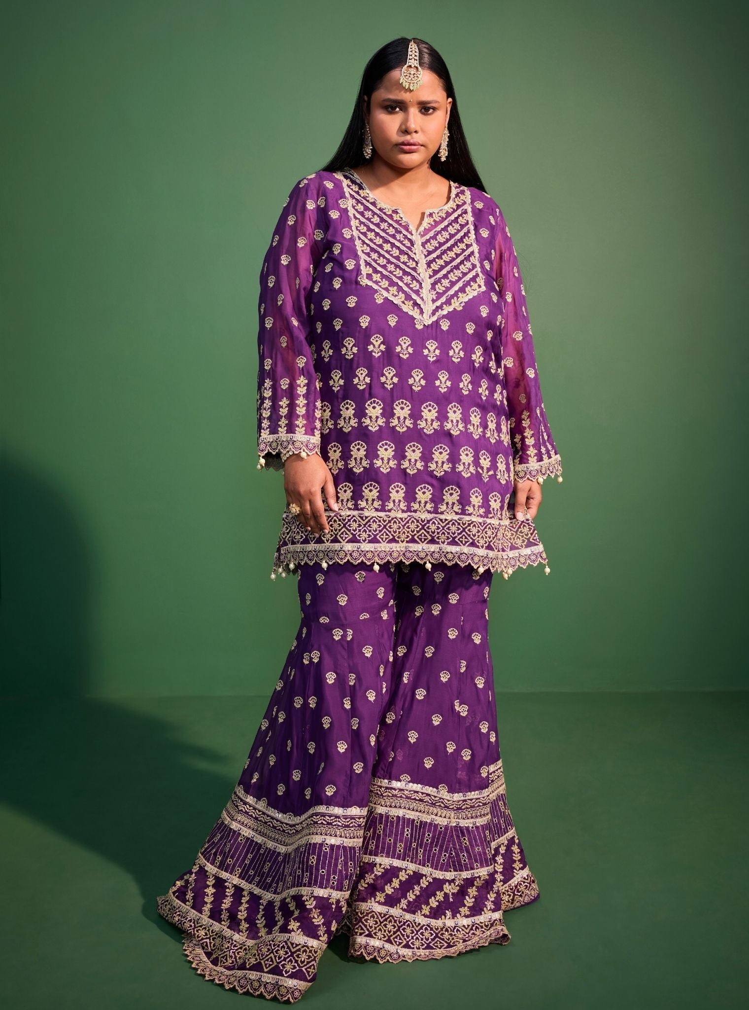 Mulmul Organza Kahani Purple Kurta With Mulmul Organza Kahani Purple Sharara