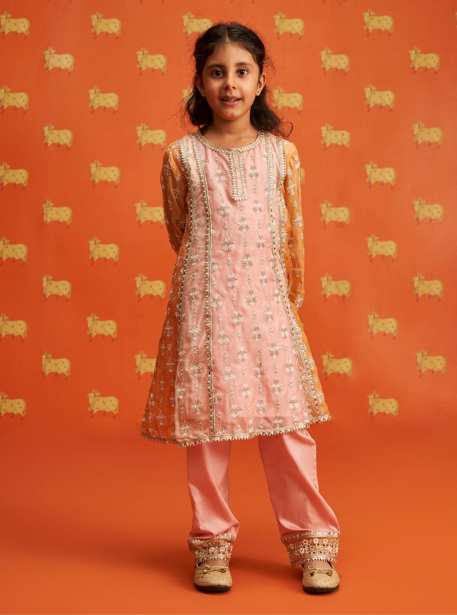 Mulmul Organza Zina Pink Kurta With Mulmul Pima Zina Pink Pant