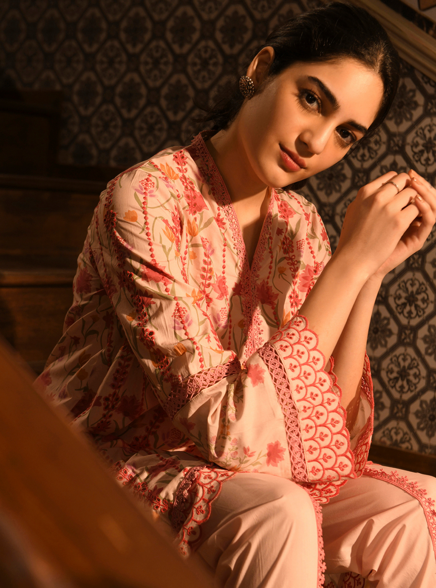 Mulmul Cotton Gargi Pink Printed Kurta With Mulmul Cotton Gargi Pink Pant