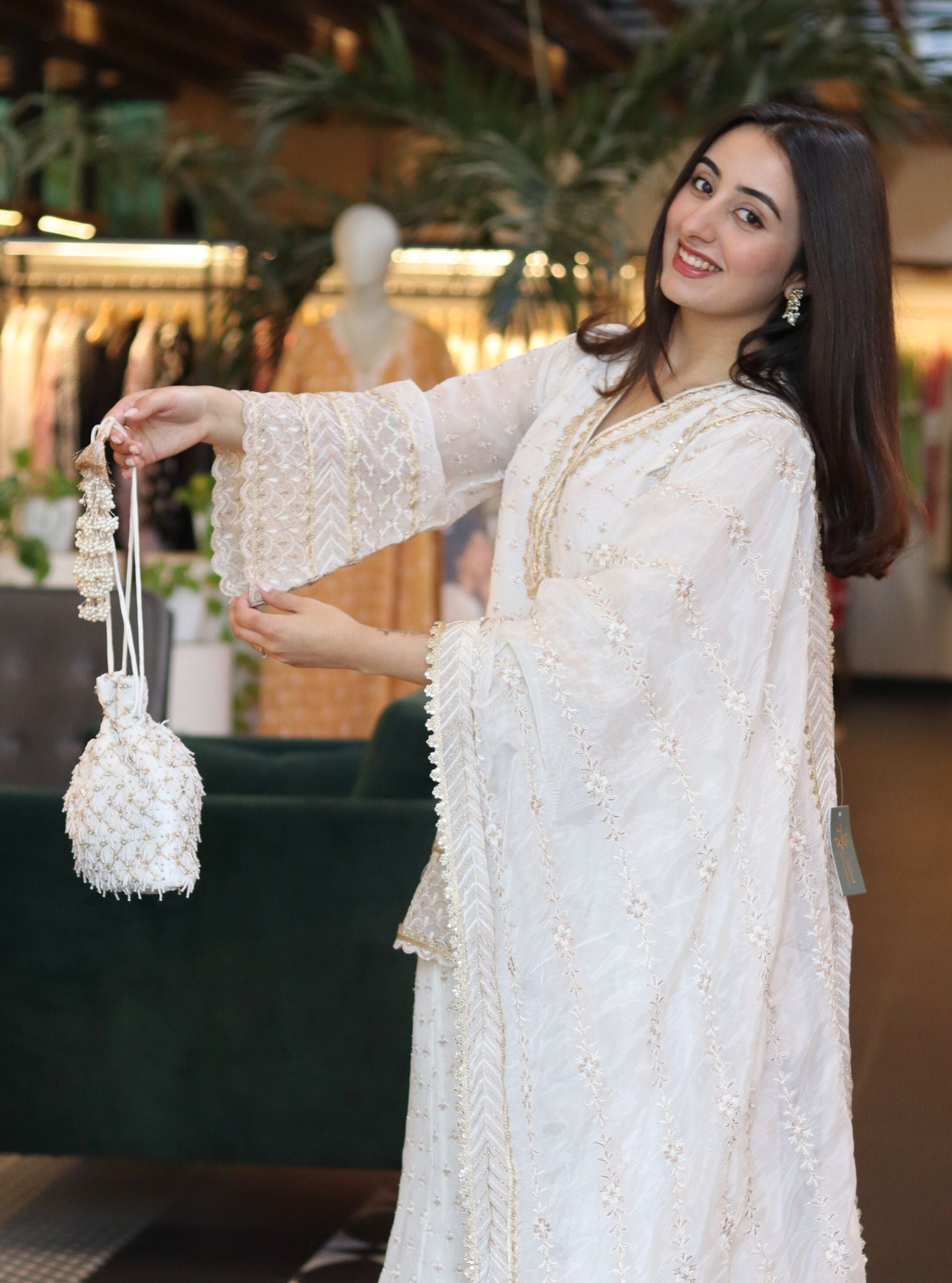 Mulmul Organza Sangli Off White Kurta with Sleeve With Mulmul Organza Sangli Off White Sharara