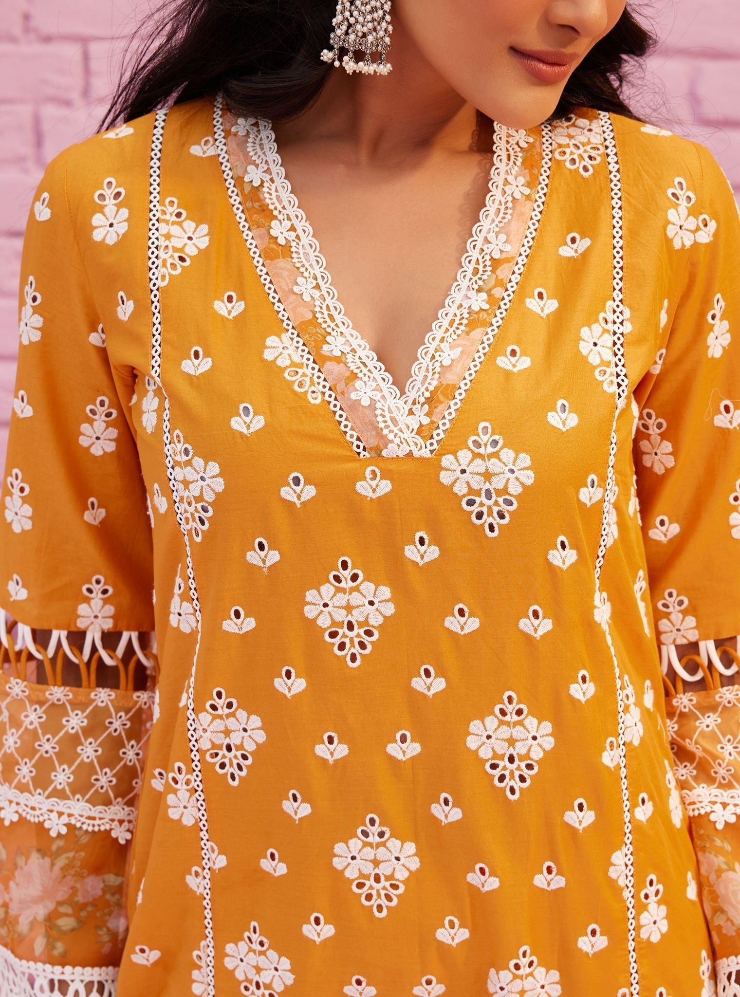 Mulmul Cotton Revaari Orange Kurta With Mulmul Cotton Revaari Orange Pant