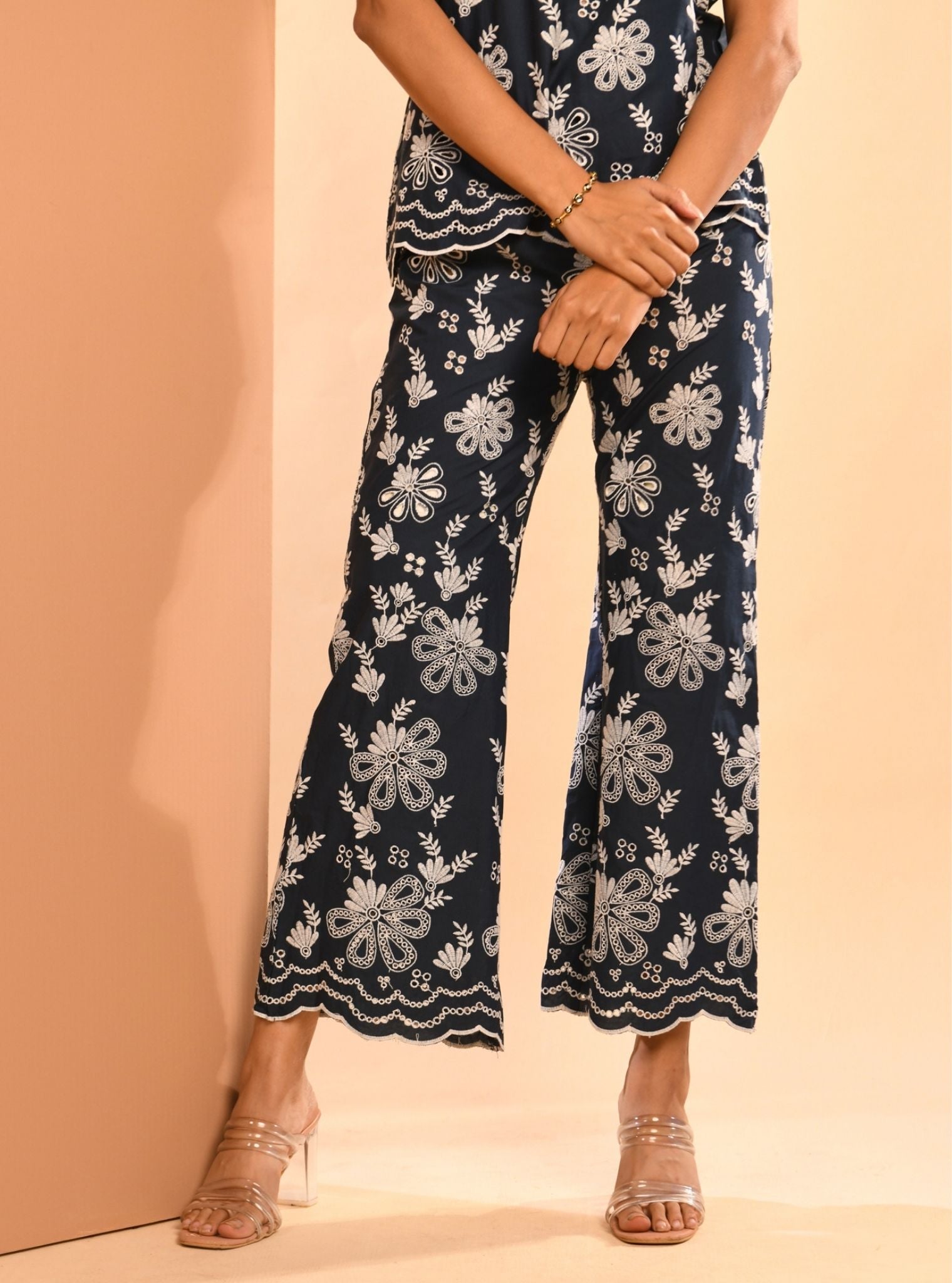 Mulmul Cotton Neve Navy Top With Mulmul Cotton Neve Navy Pant