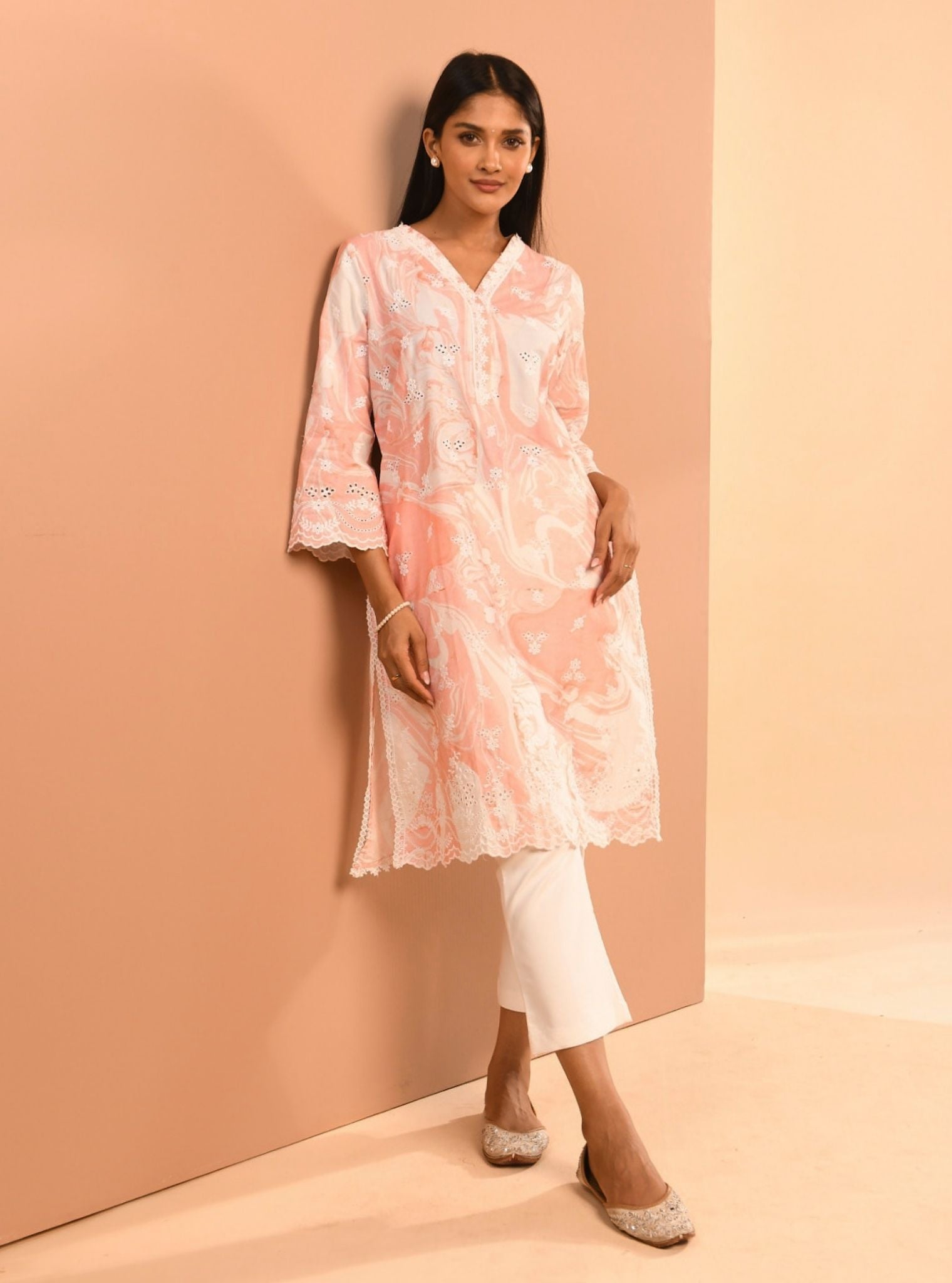 Mulmul Cotton Marble Adela Pink Kurta