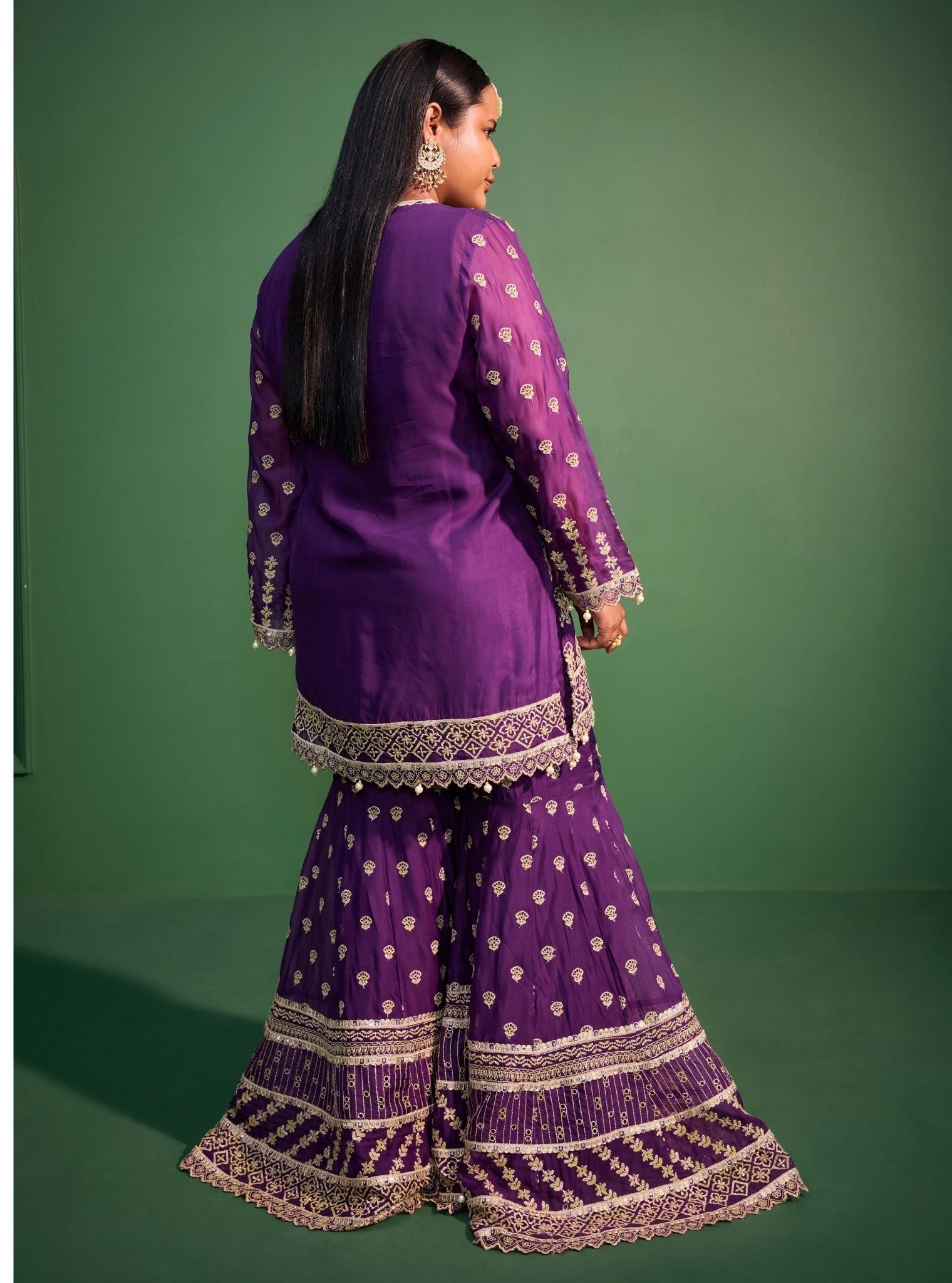 Mulmul Organza Kahani Purple Kurta With Mulmul Organza Kahani Purple Sharara