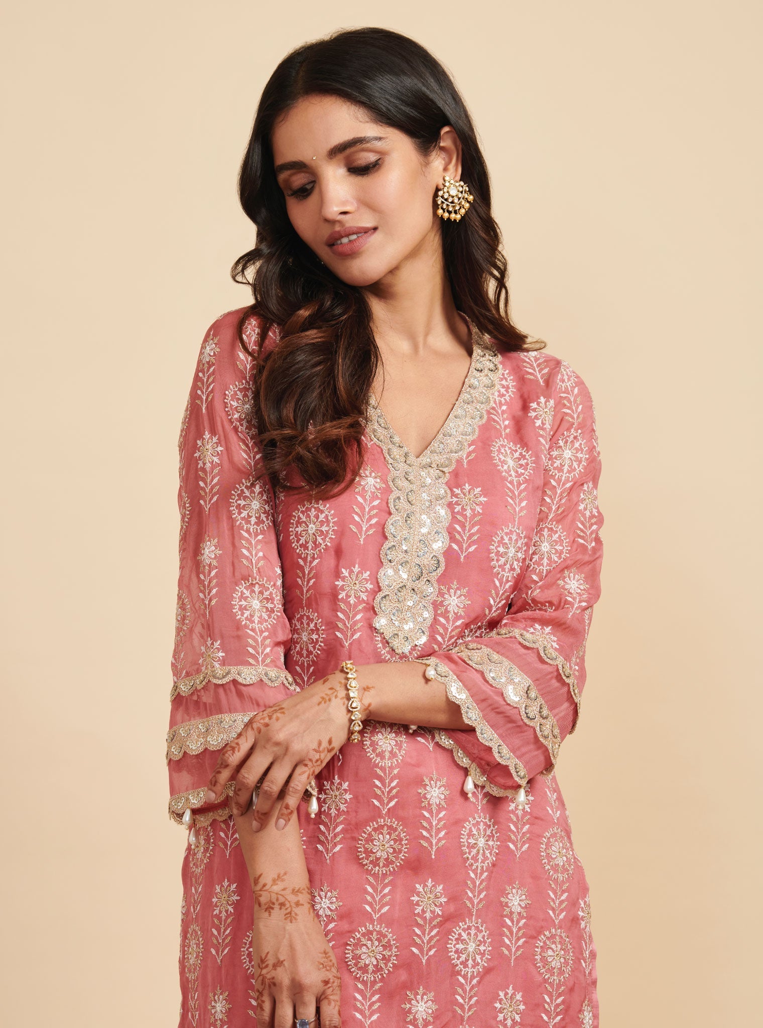 Mulmul Organza Surma Mauve Kurta With Mulmul Silk Surma Mauve Dhoti Pant