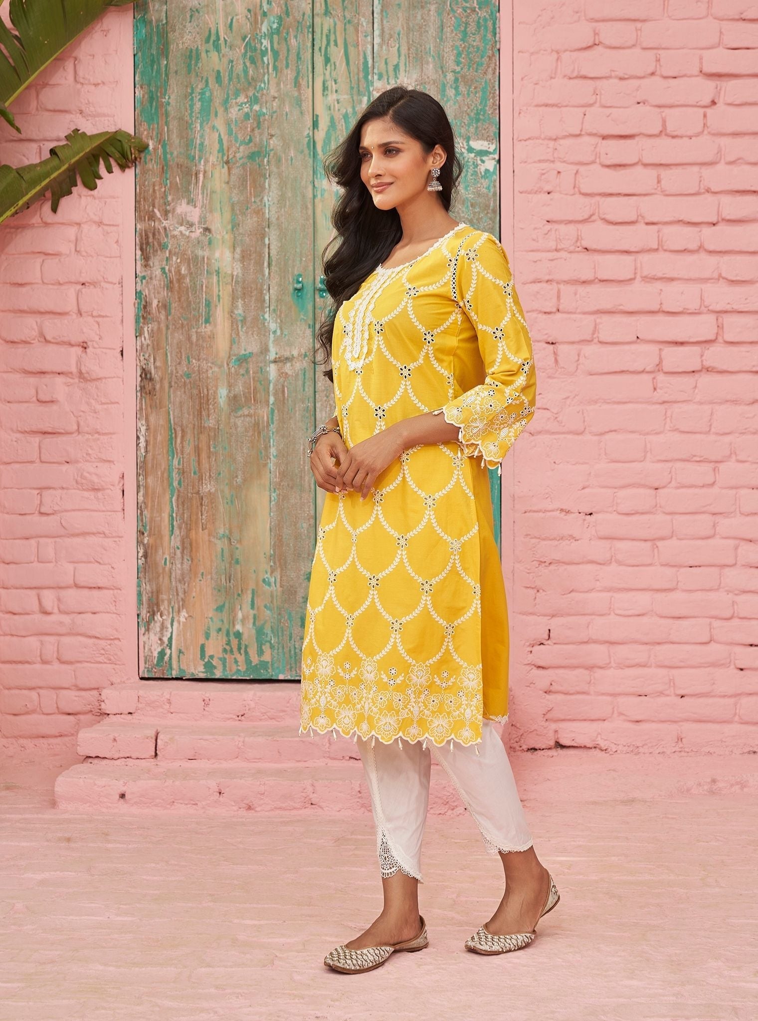 Mulmul Cotton Aashay Yellow Kurta