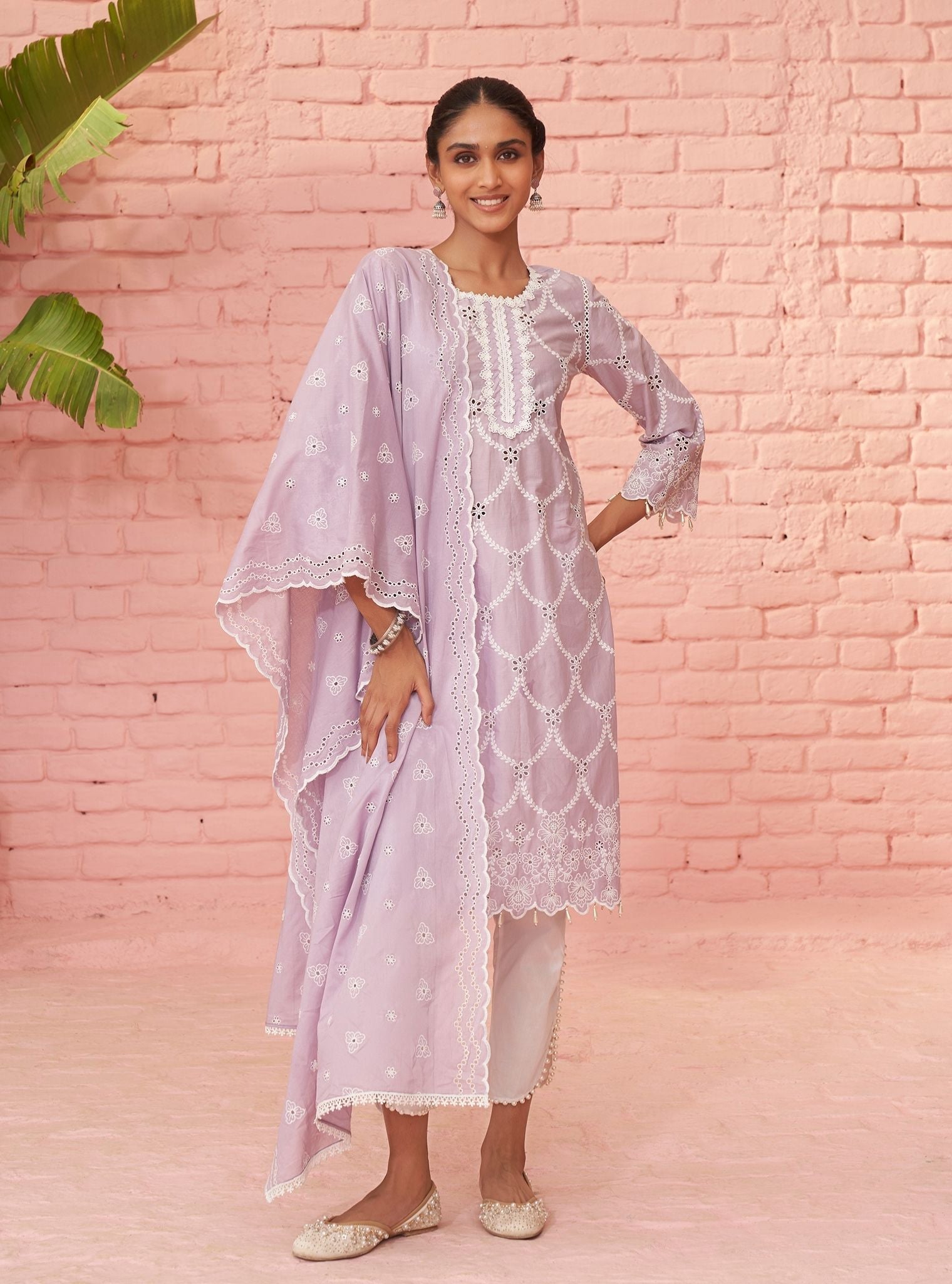 Mulmul Cotton Aashay Lilac Kurta