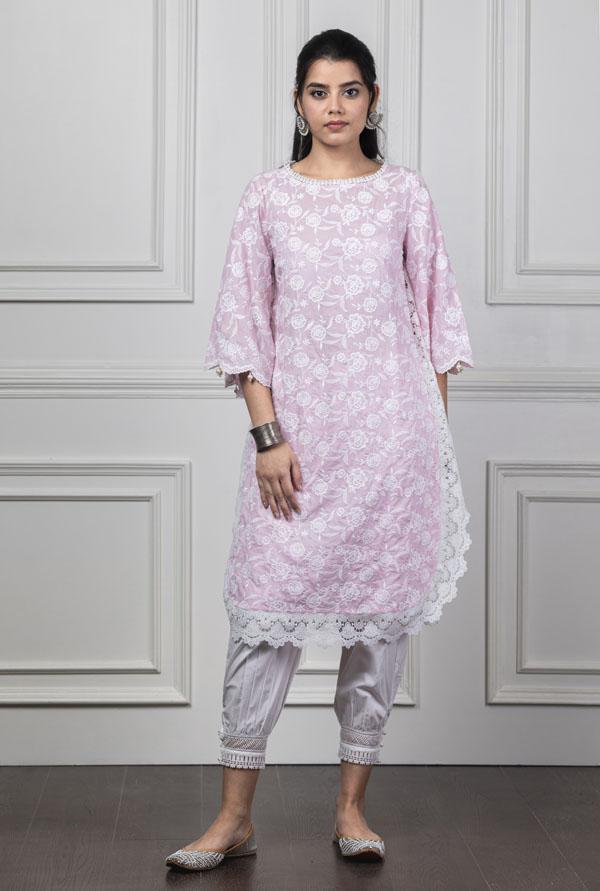 Mulmul Rosebud Pink Kurta With Harem pyajamas