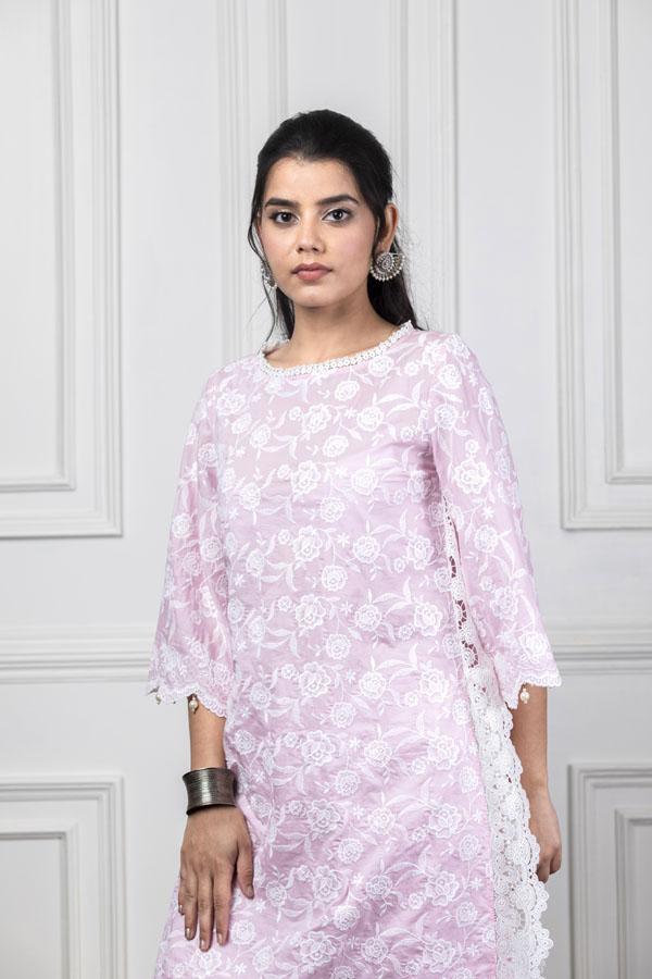 Mulmul Rosebud Pink Kurta With Harem pyajamas