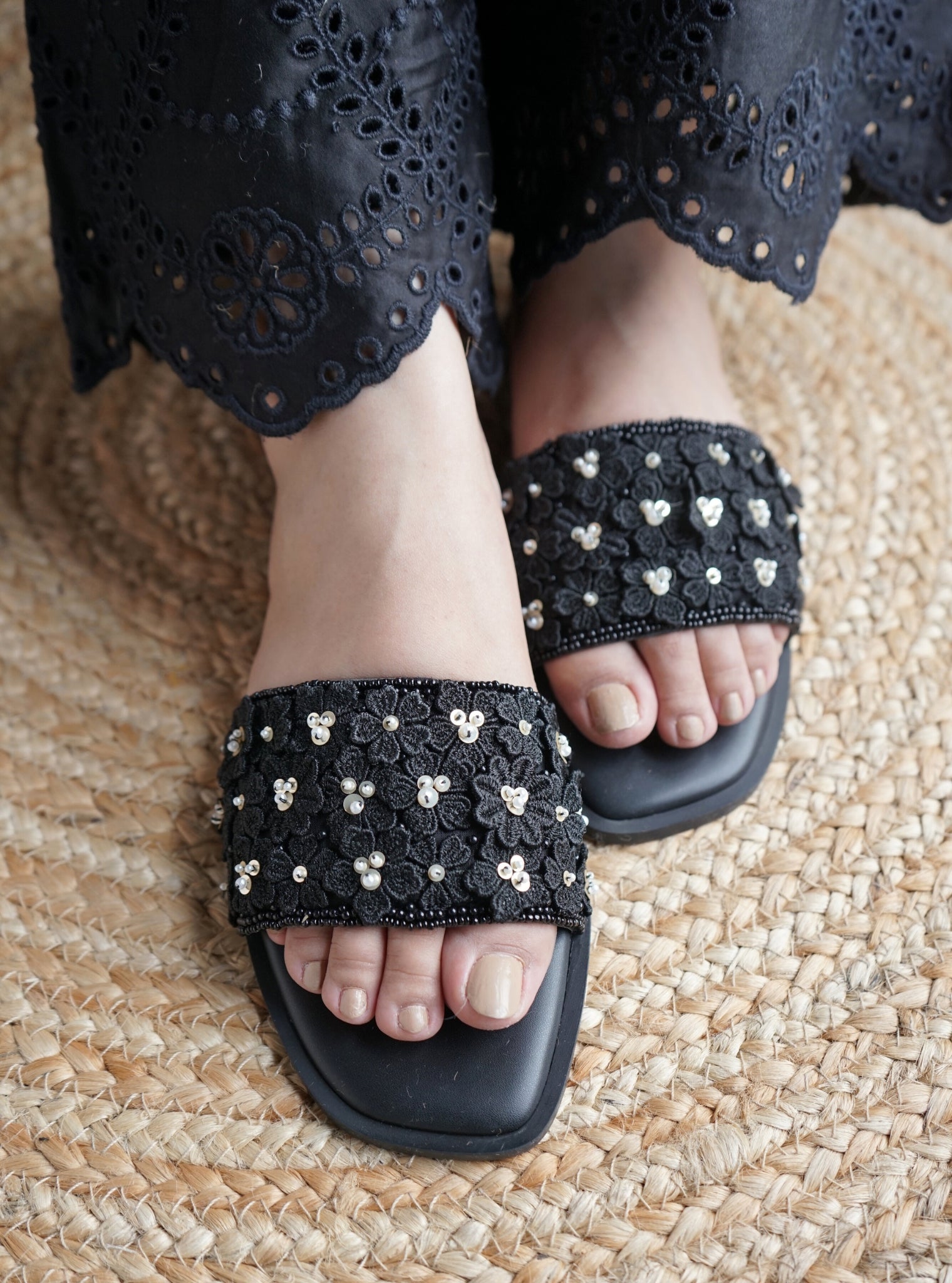 Mulmul Mrunal Black Flat Sandal