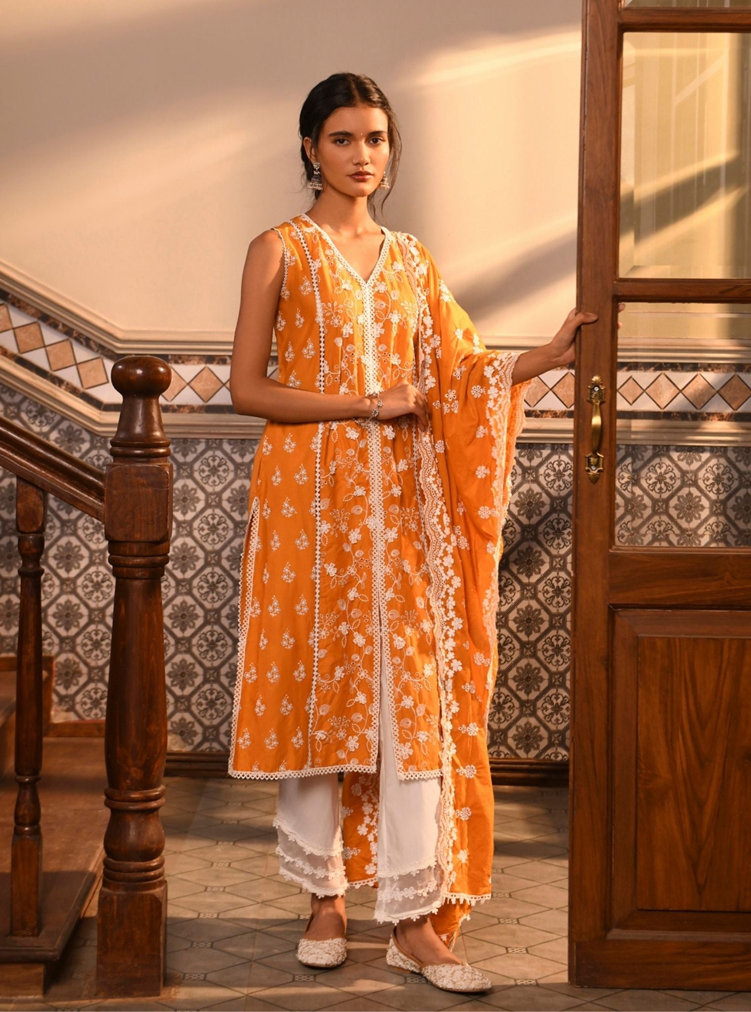 Mulmul Cotton Ensi Orange Kurta