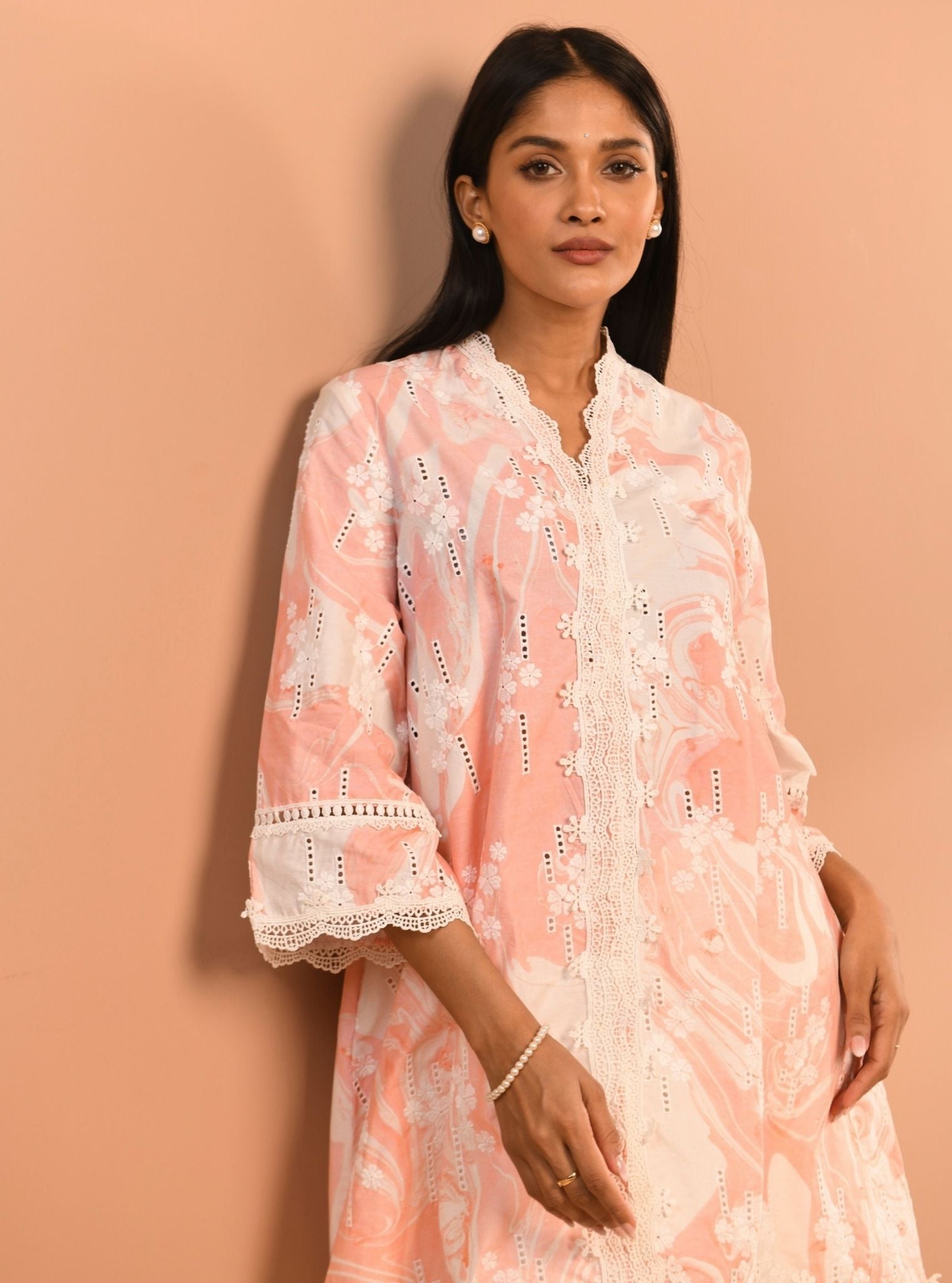 Mulmul Cotton Marble Wyn Pink Kurta