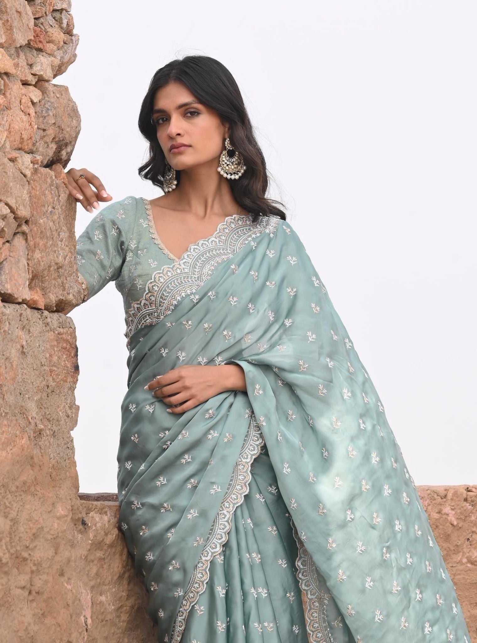 Mulmul Organza Satin Bindiya Teal Blue Saree