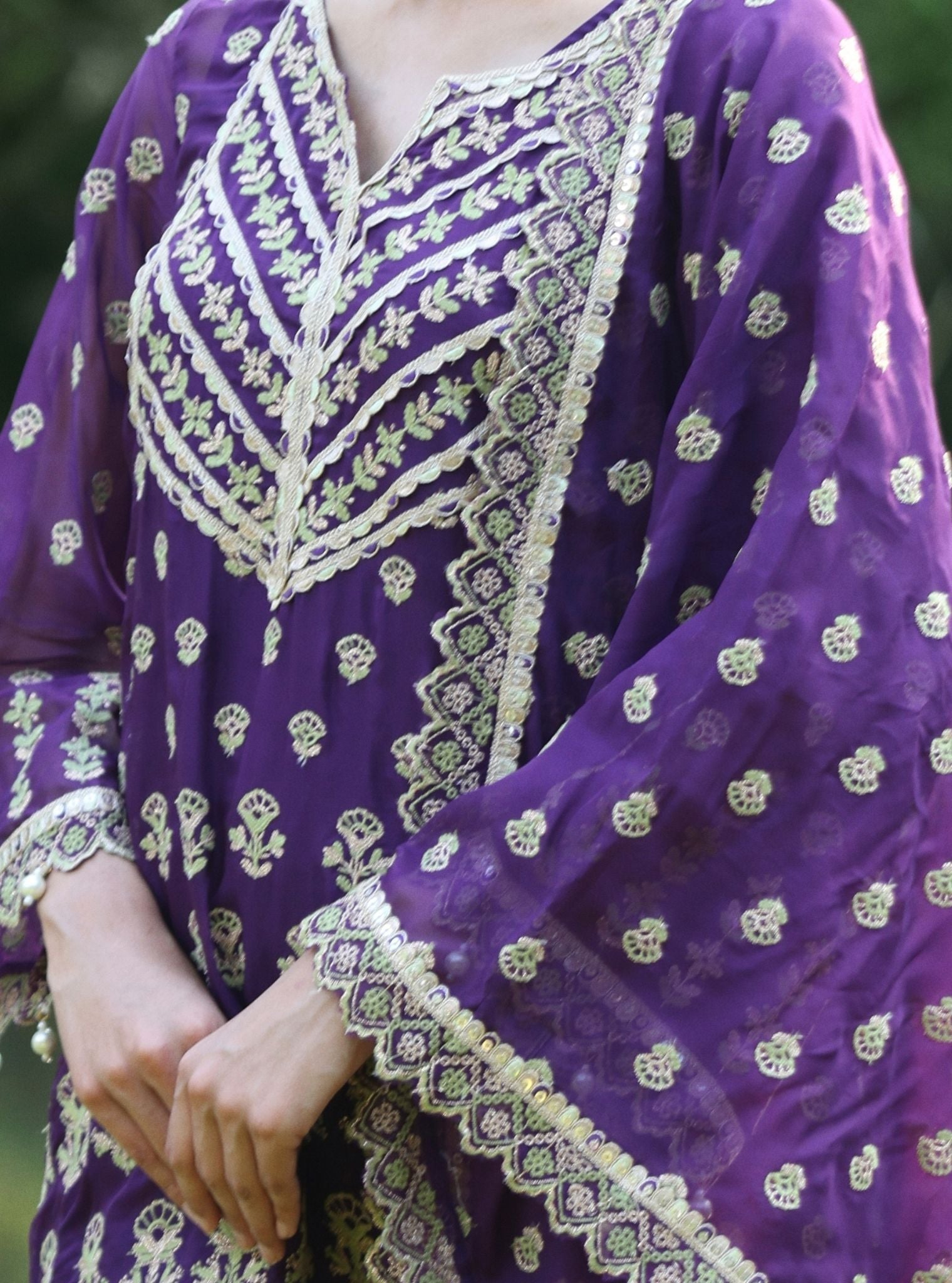 Mulmul Organza Kahani Purple Kurta With Mulmul Organza Kahani Purple Sharara