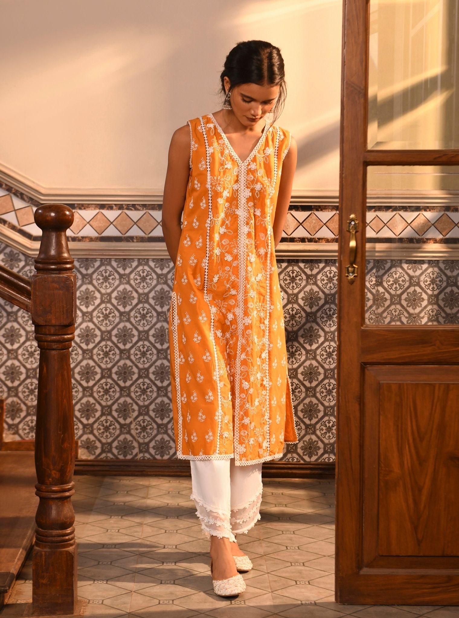 Mulmul Cotton Ensi Orange Kurta