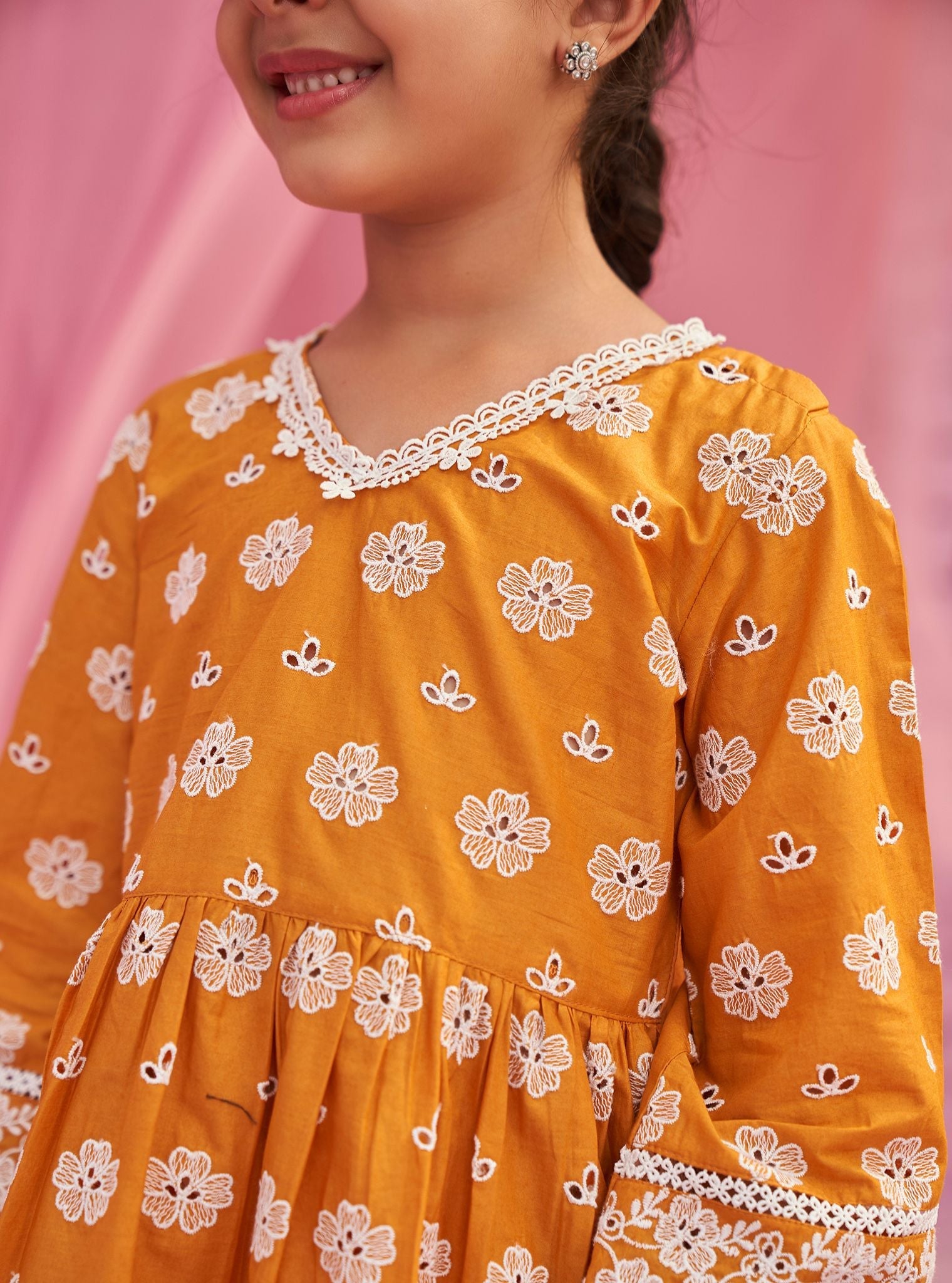 Mulmul Cotton Dwi Orange Kurta With Mulmul Cotton Dwi Orange Pant