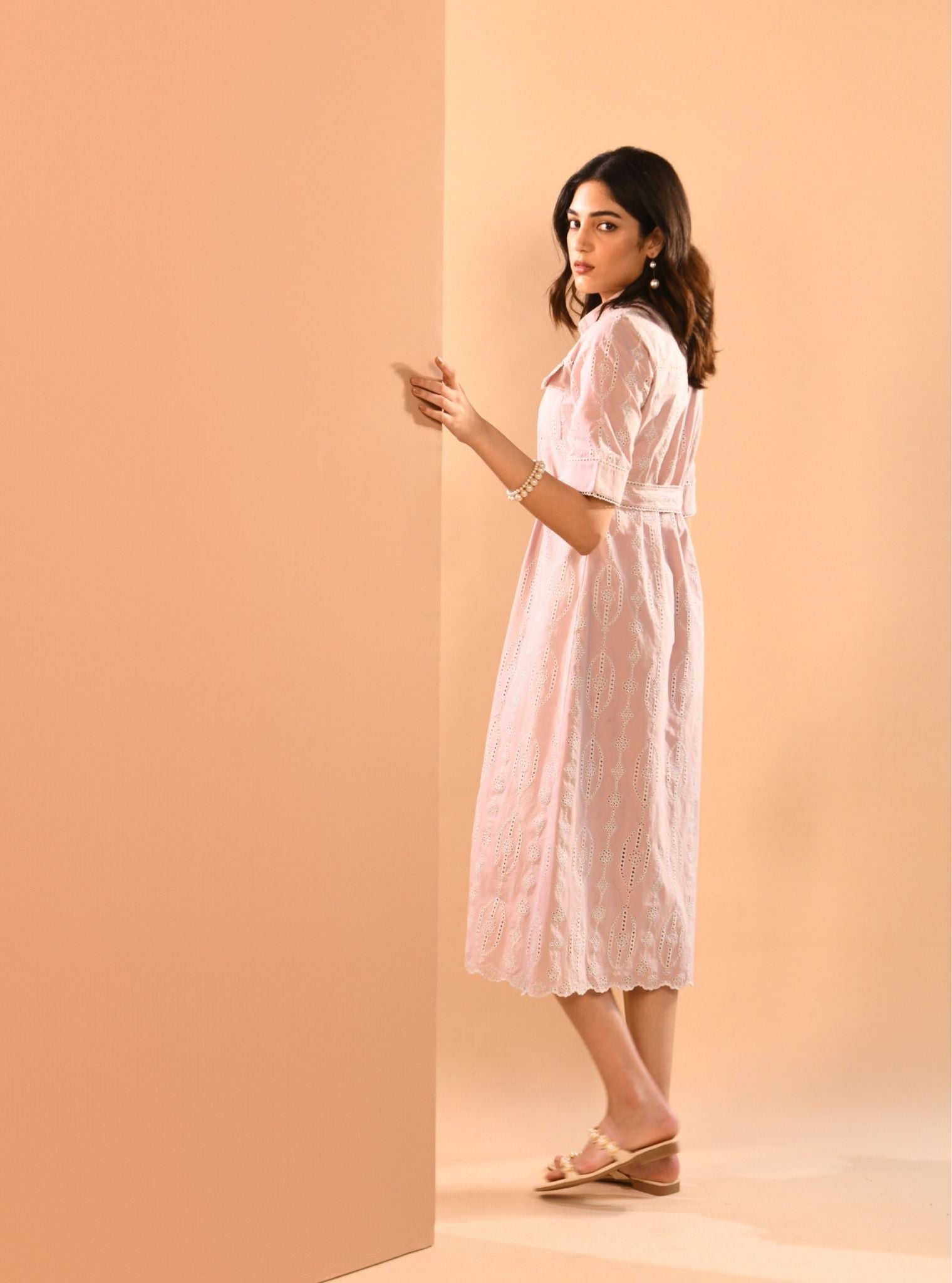 Mulmul Cotton Rosaria Dusty Pink Long Dress