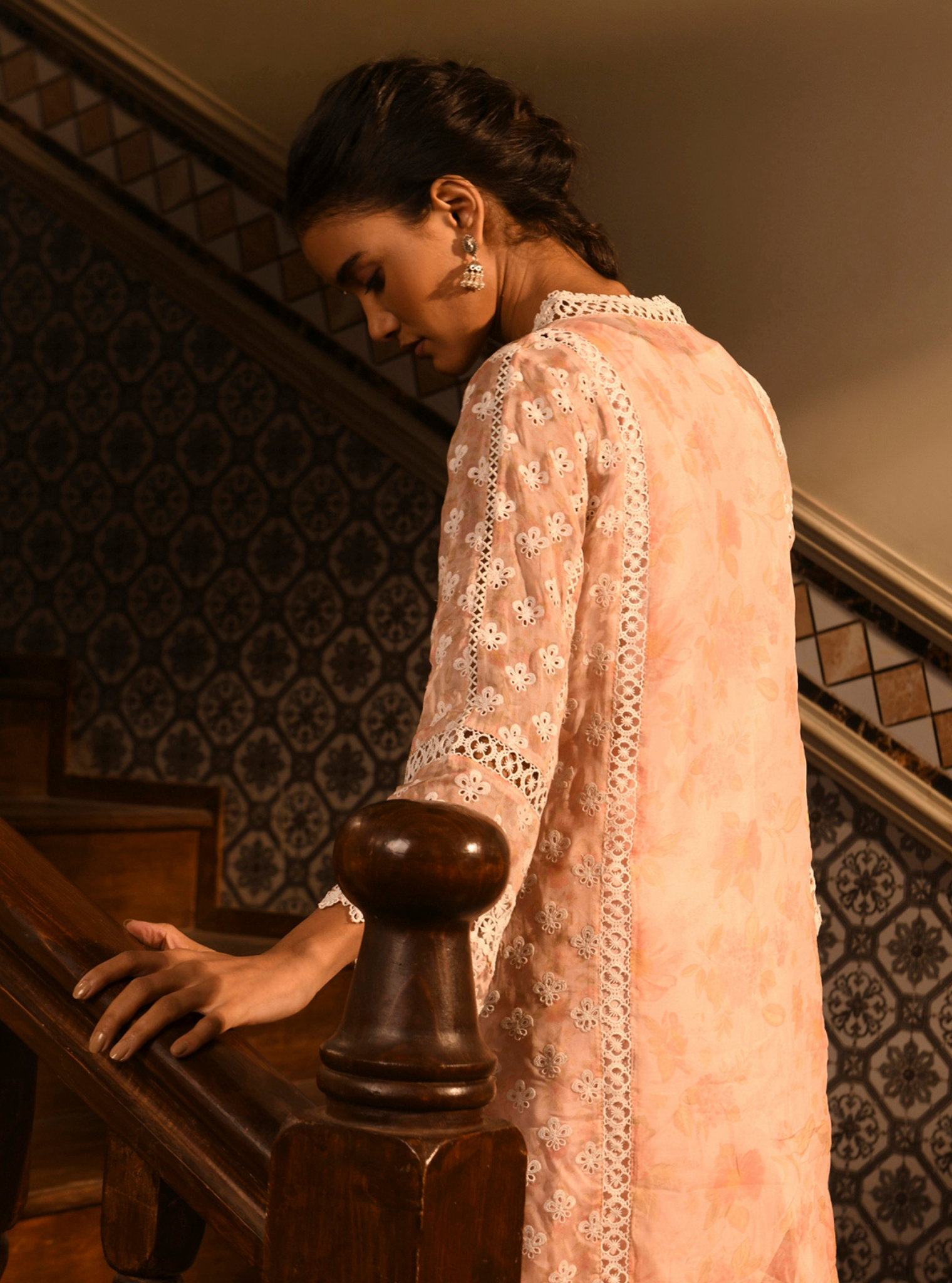 Mulmul Organza Mavi Pink Printed Kurta With Mulmul Cotton Mavi Pink Pant