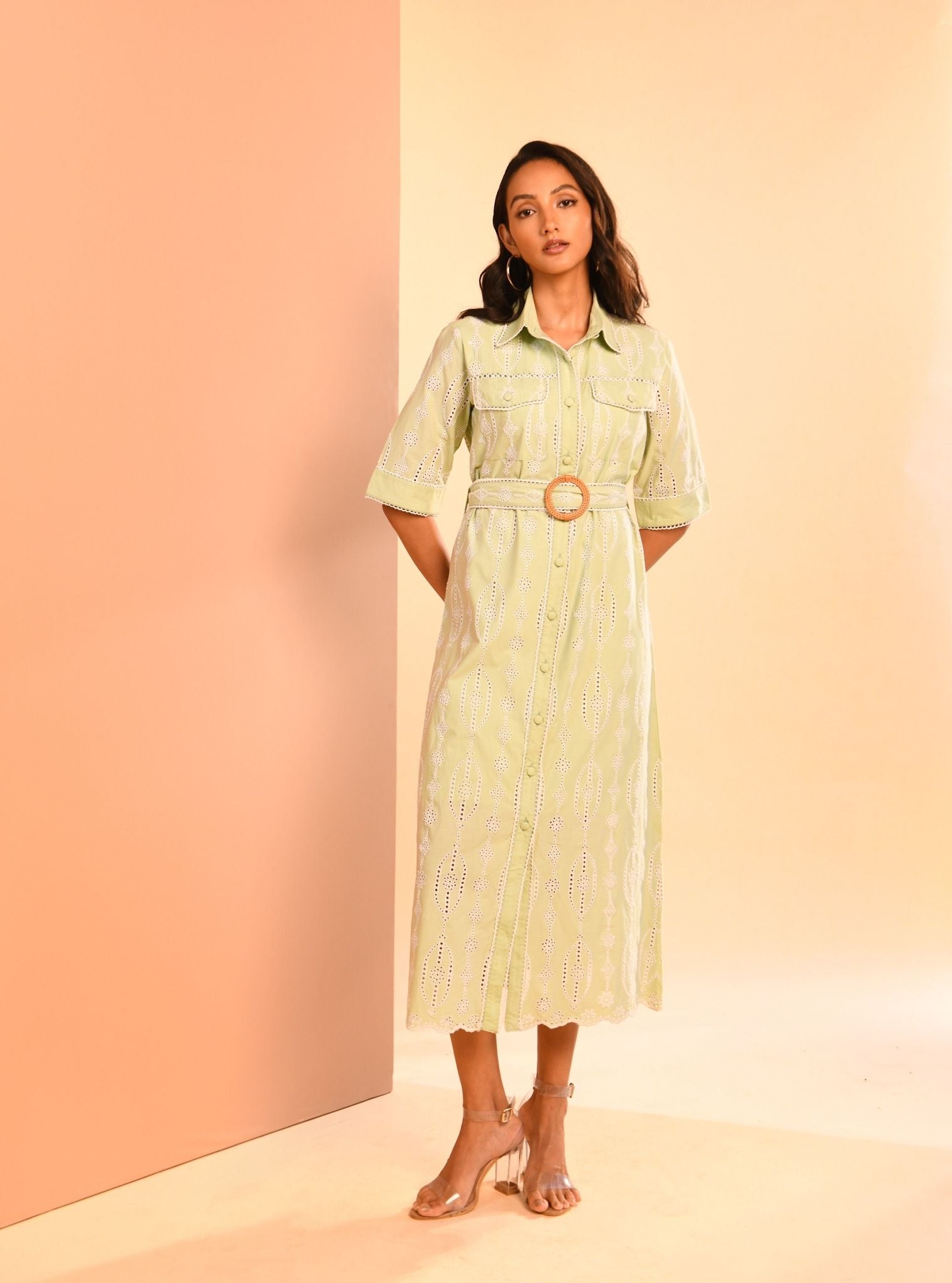 Mulmul Cotton Rosaria Green Long Dress