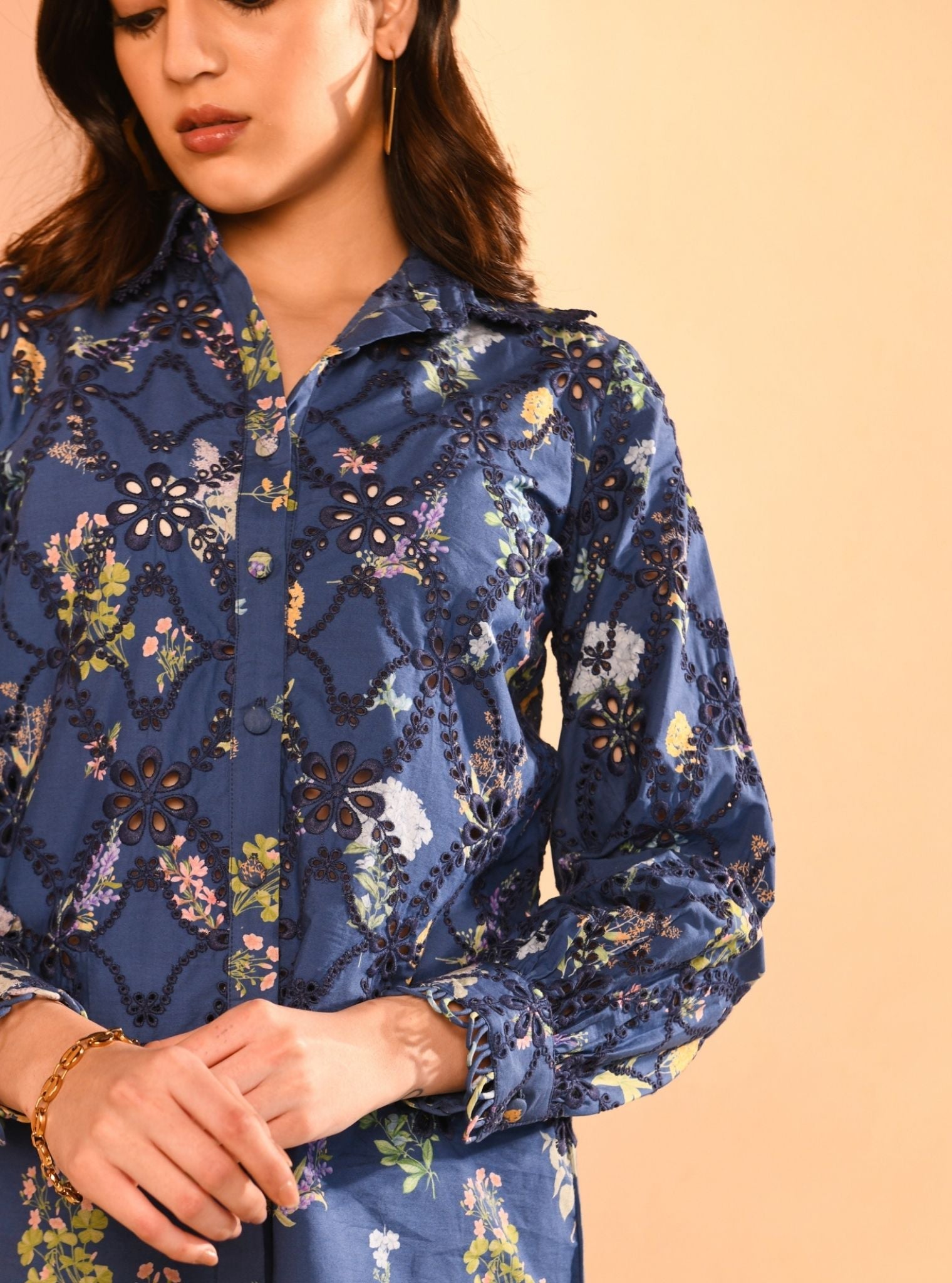 Mulmul Cotton Jem Printed Navy Shirt