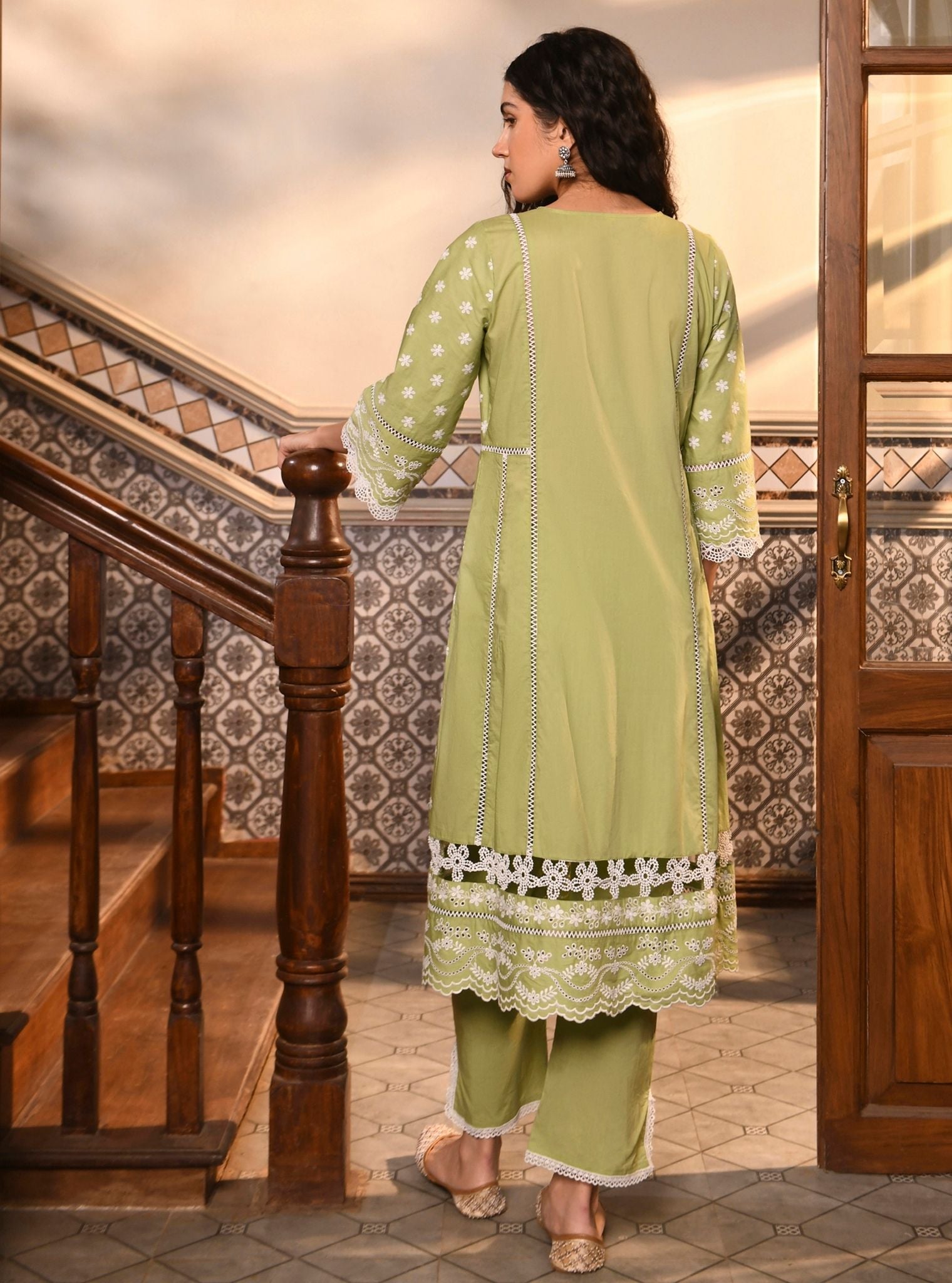 Mulmul Cotton Kiana Light Green Kurta With Mulmul Cotton Kiana Light Green Pant