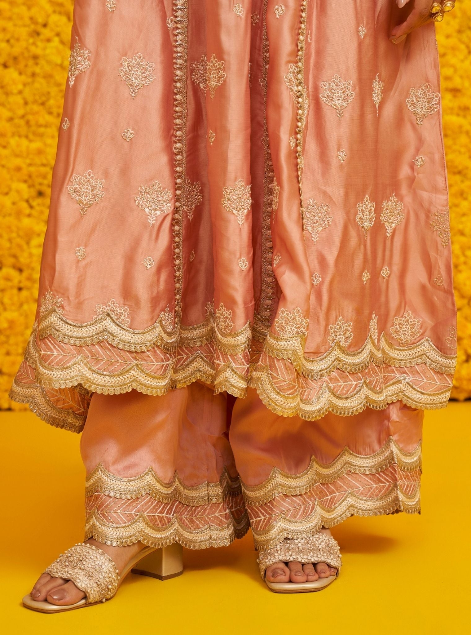 Mulmul Organza Satin Palki Pink Kurta With Mulmul Organza Satin Palki Pink Pant