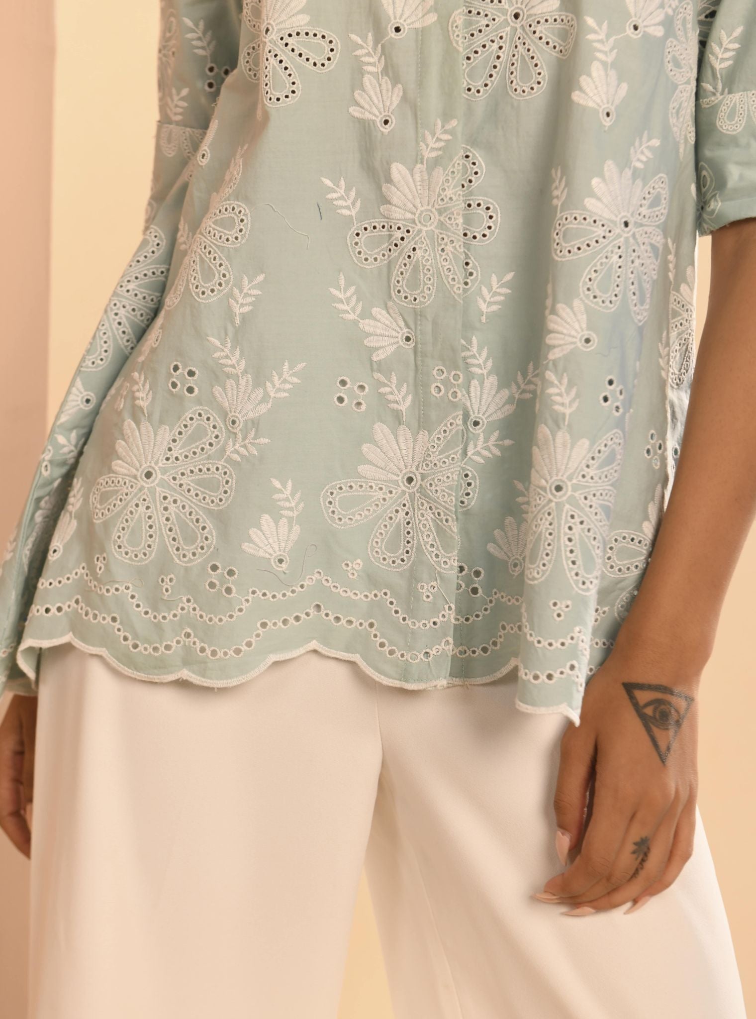 Mulmul Cotton Chiara Teal Blue Shirt