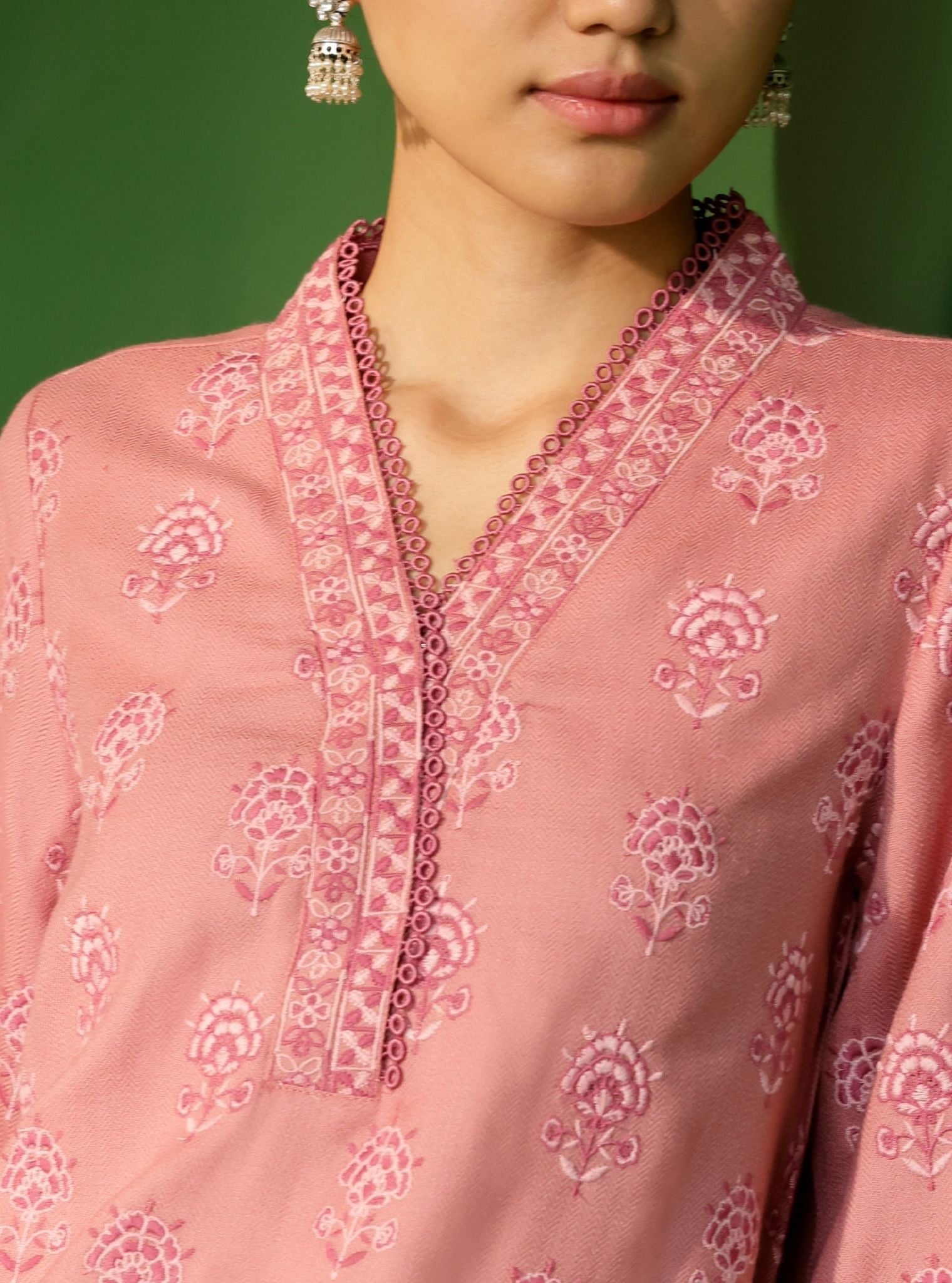 Mulmul Wool Harlow Pink Kurta With Mulmul Wool Harlow Pink Pant