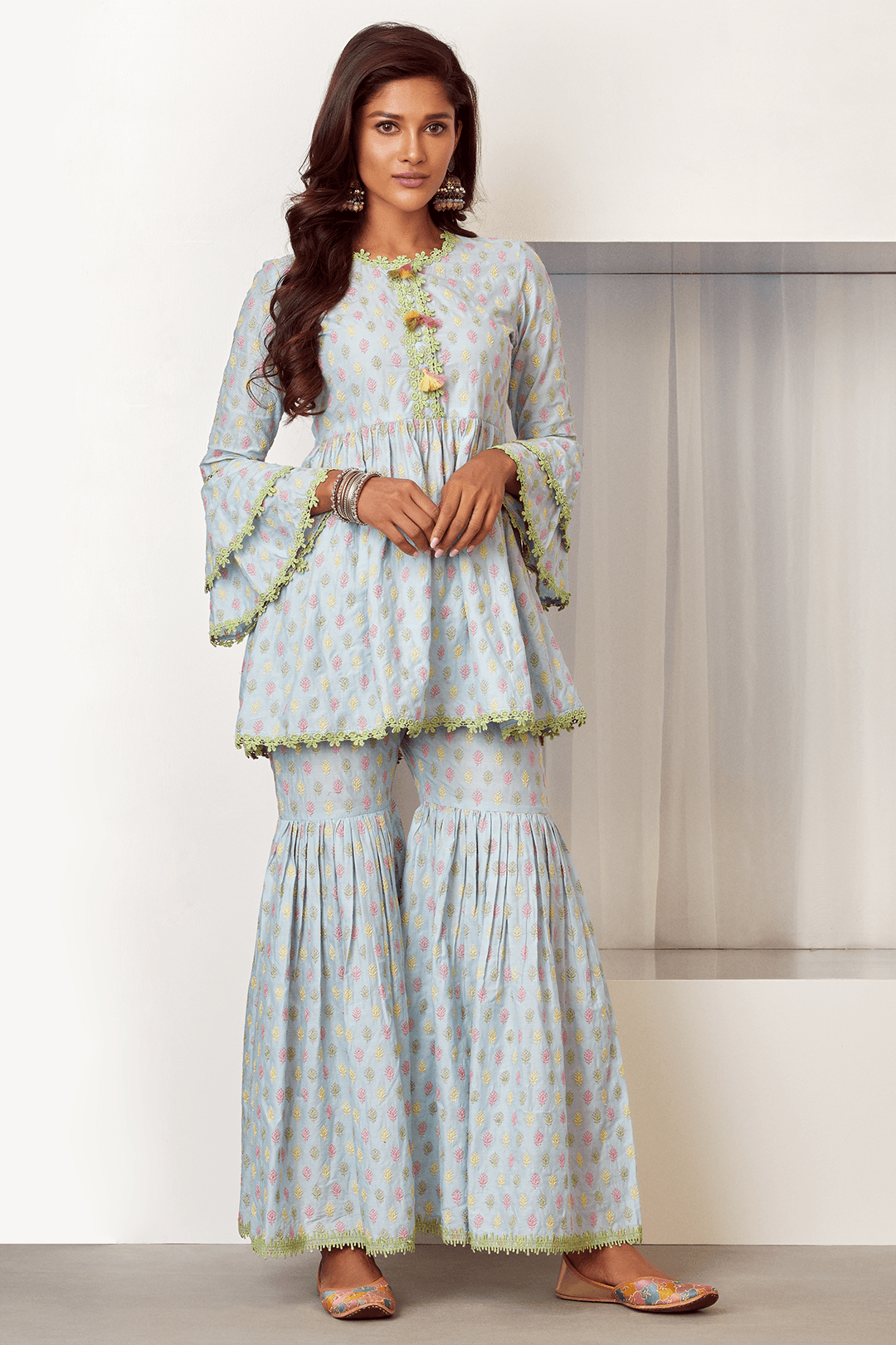 Mulmul Cotton Alpine Kurta With Alpine Sharara