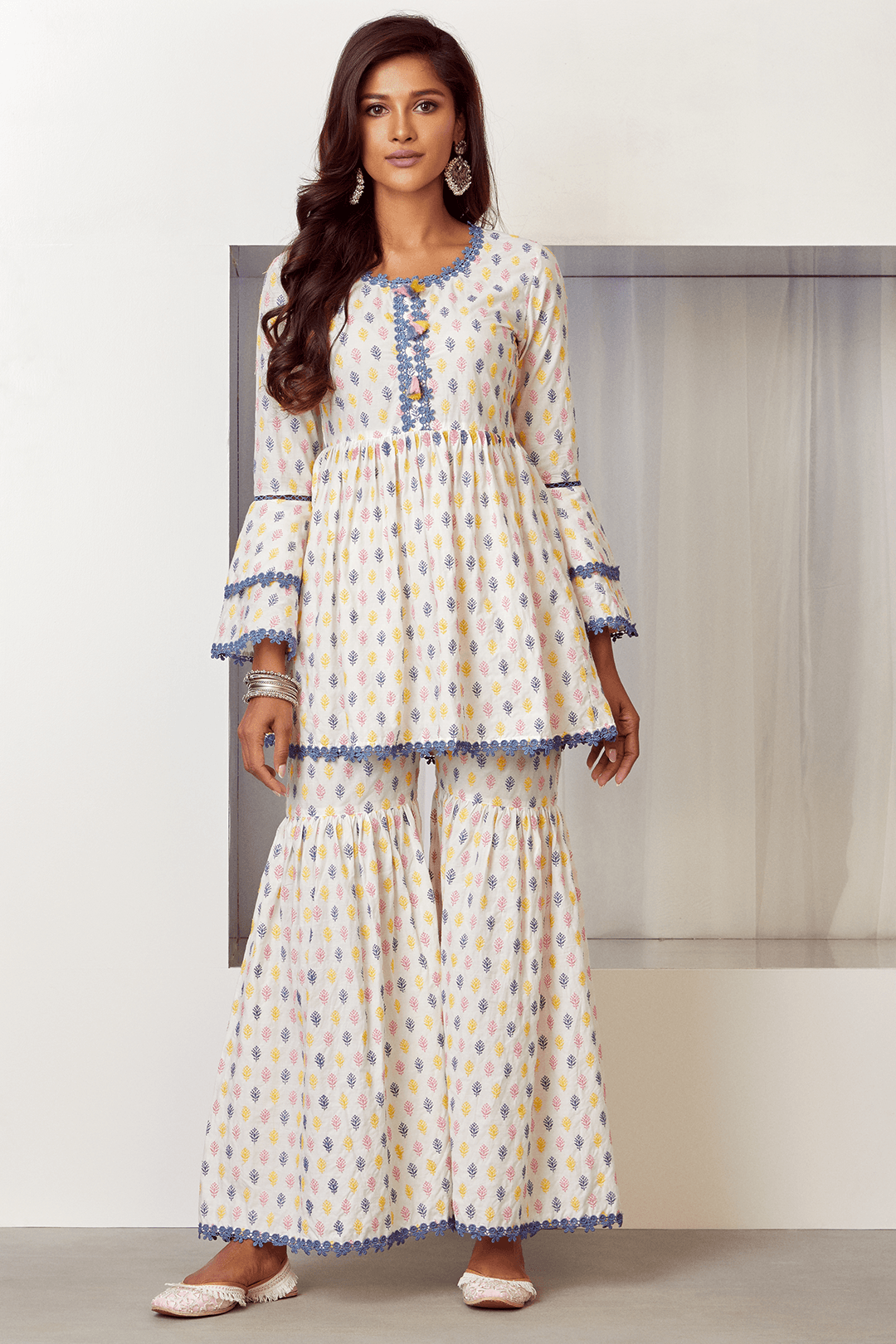 Mulmul Cotton Alpine Kurta With Alpine Sharara