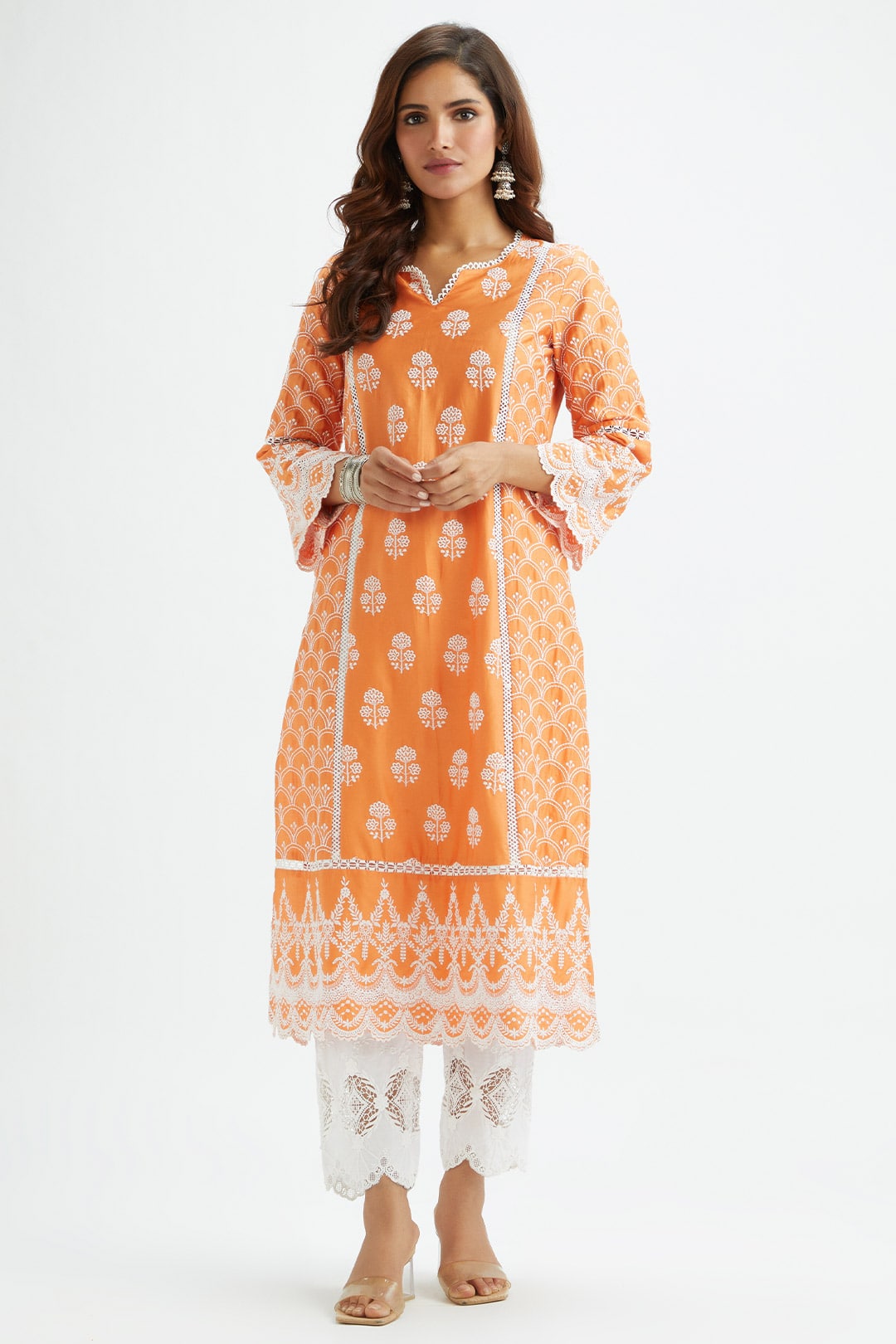 Mulmul Supima satin Blair Kurta With Applique Embroidered Pant