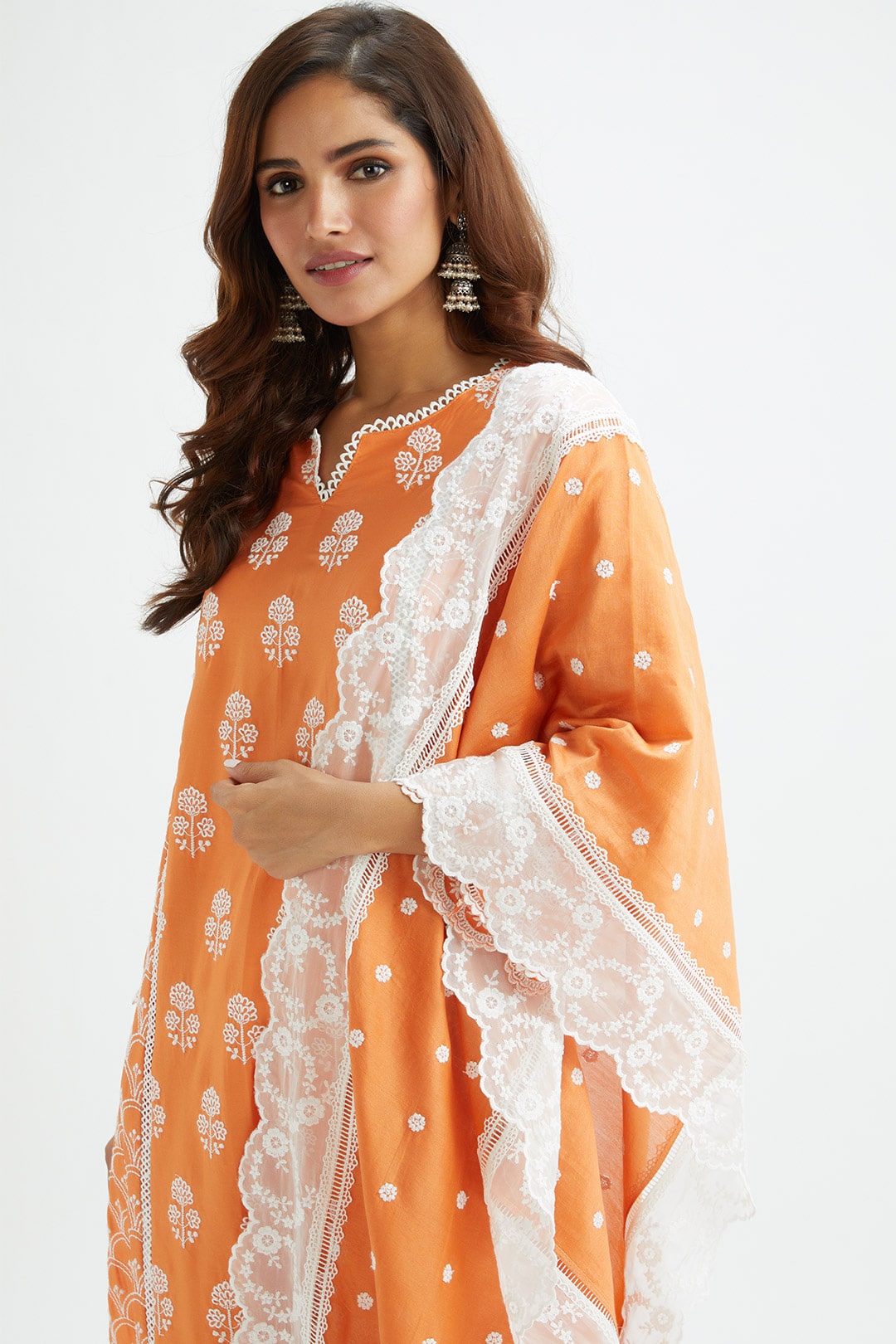 Mulmul Supima satin Blair Kurta With Applique Embroidered Pant