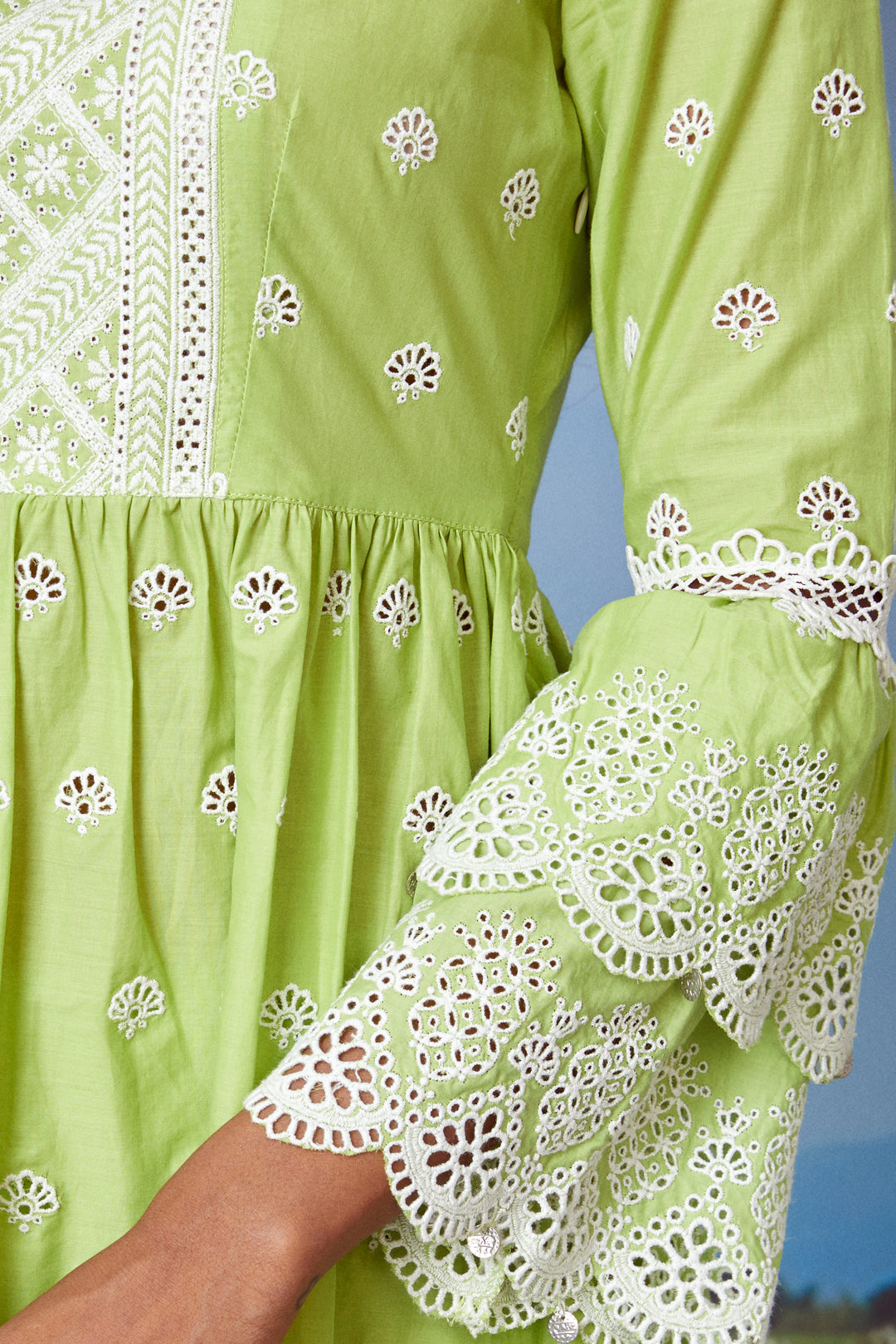 Mulmul Cotton Brazen Green Kurta With Brazen Green Sharara