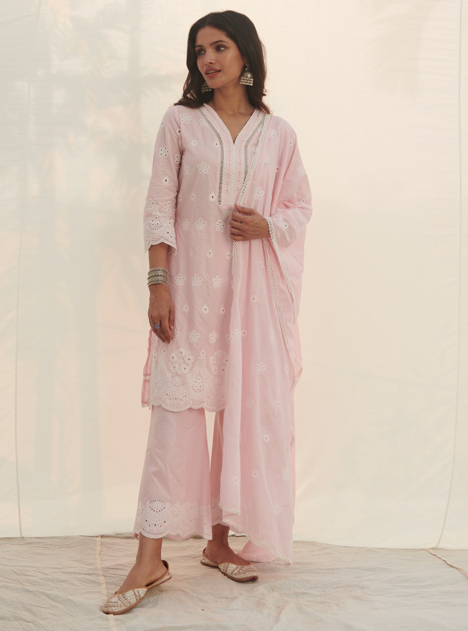 Mulmul Cotton Parra Pink Dupatta